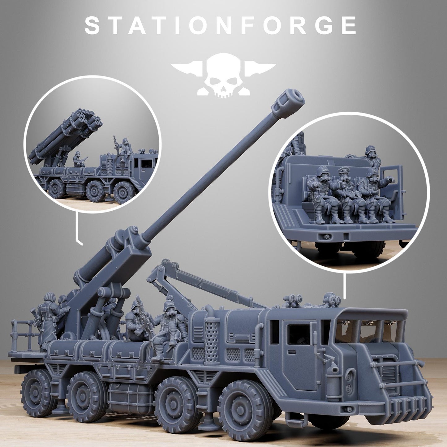 GrimGuard Artillery Vehicle, Modular Sci-Fi Guardsmen Vehicle by STATIONFORGE, Sci-fi Wargames Proxy, Imperial Guard Transport Truck