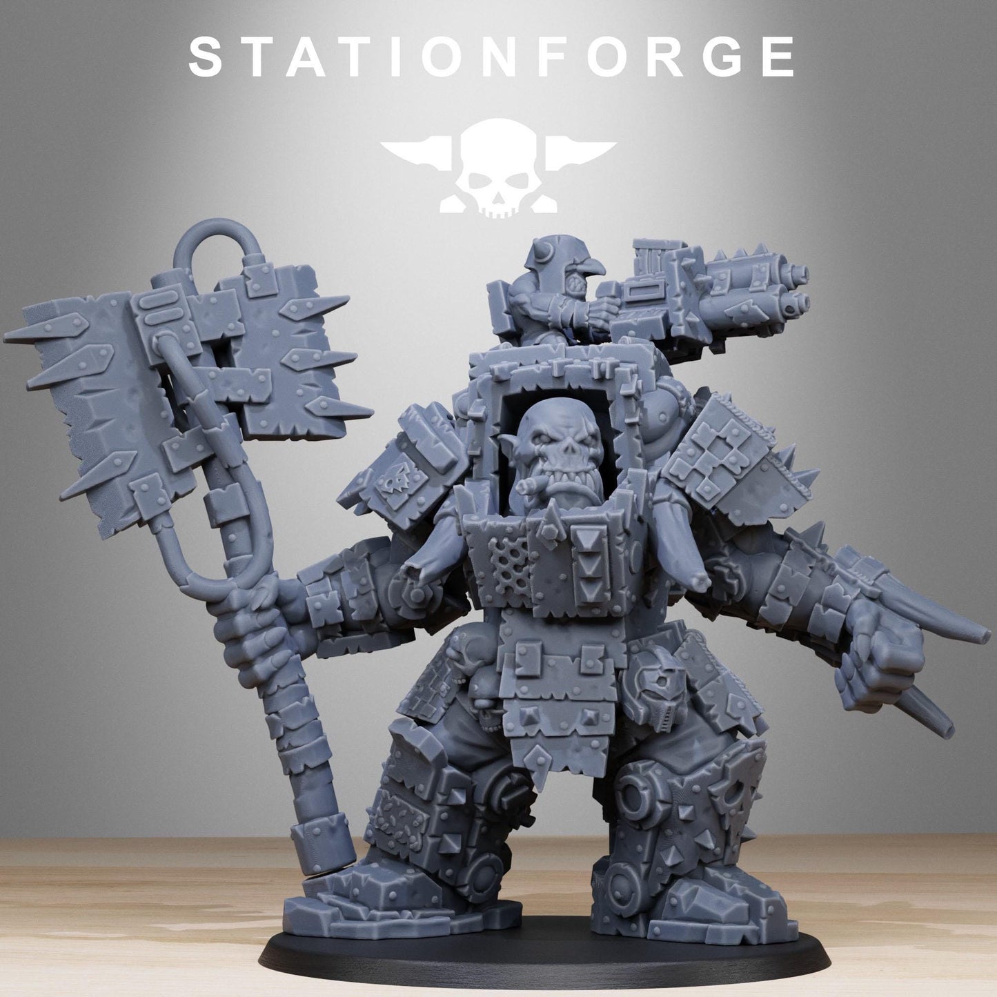 Orkaz Commander, Space-Faring Orkish Menace Sculpted by STATIONFORGE, Grimdark Compatible, Sci-Fi Wargame Scale