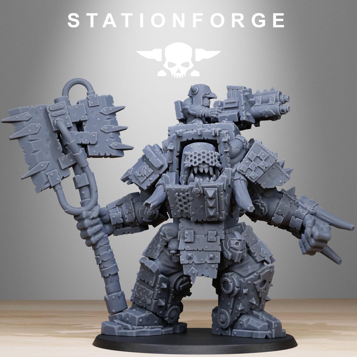 Orkaz Commander, Space-Faring Orkish Menace Sculpted by STATIONFORGE, Grimdark Compatible, Sci-Fi Wargame Scale