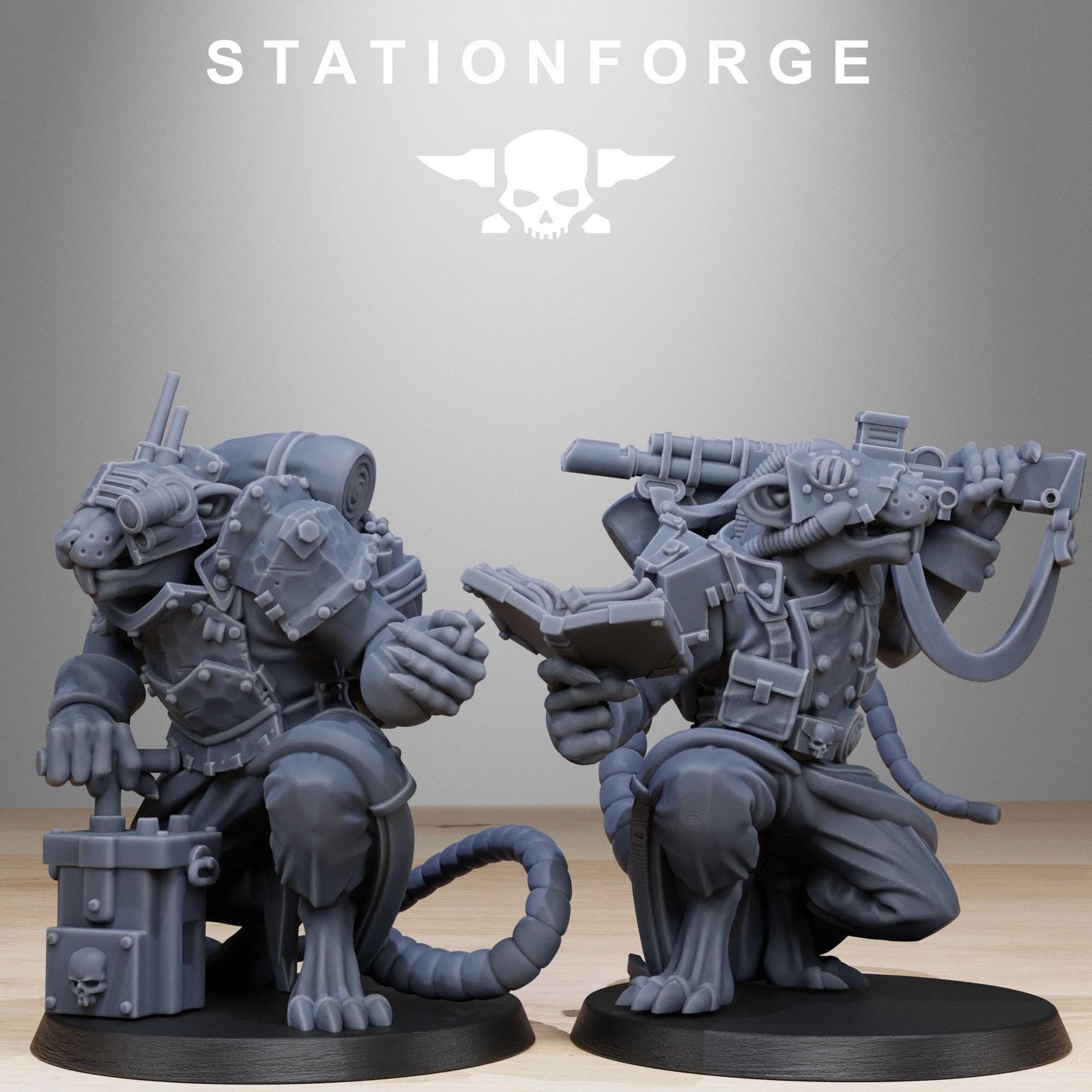 GrimGuard Raticus, Space Techno-Rats, monopose Sci-Fi warriors by STATIONFORGE, Sci-Fi Wargames Rat-Themed Grimdark miniatures