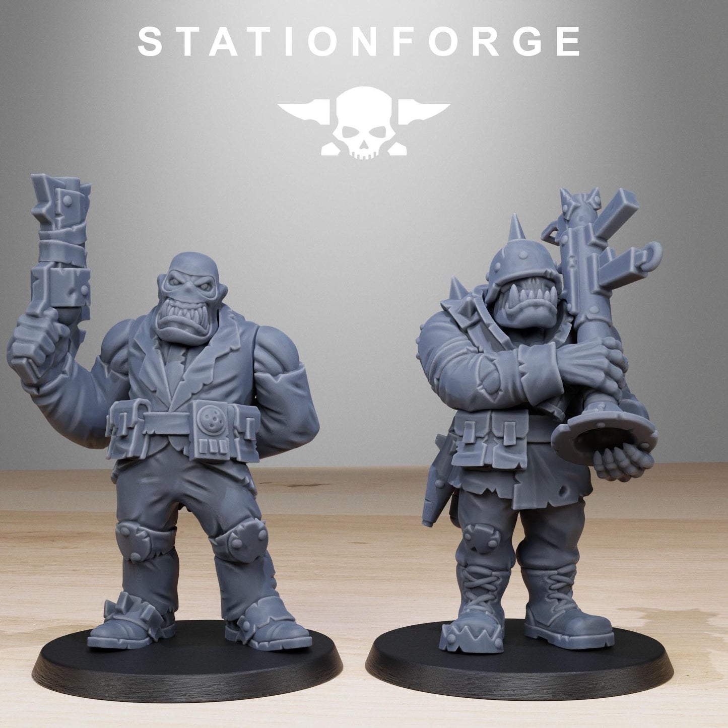 Orkaz Team Fighters, Space-Faring Orkish Menace Sculpted by STATIONFORGE, Grimdark Compatible, Sci-Fi Wargame Scale