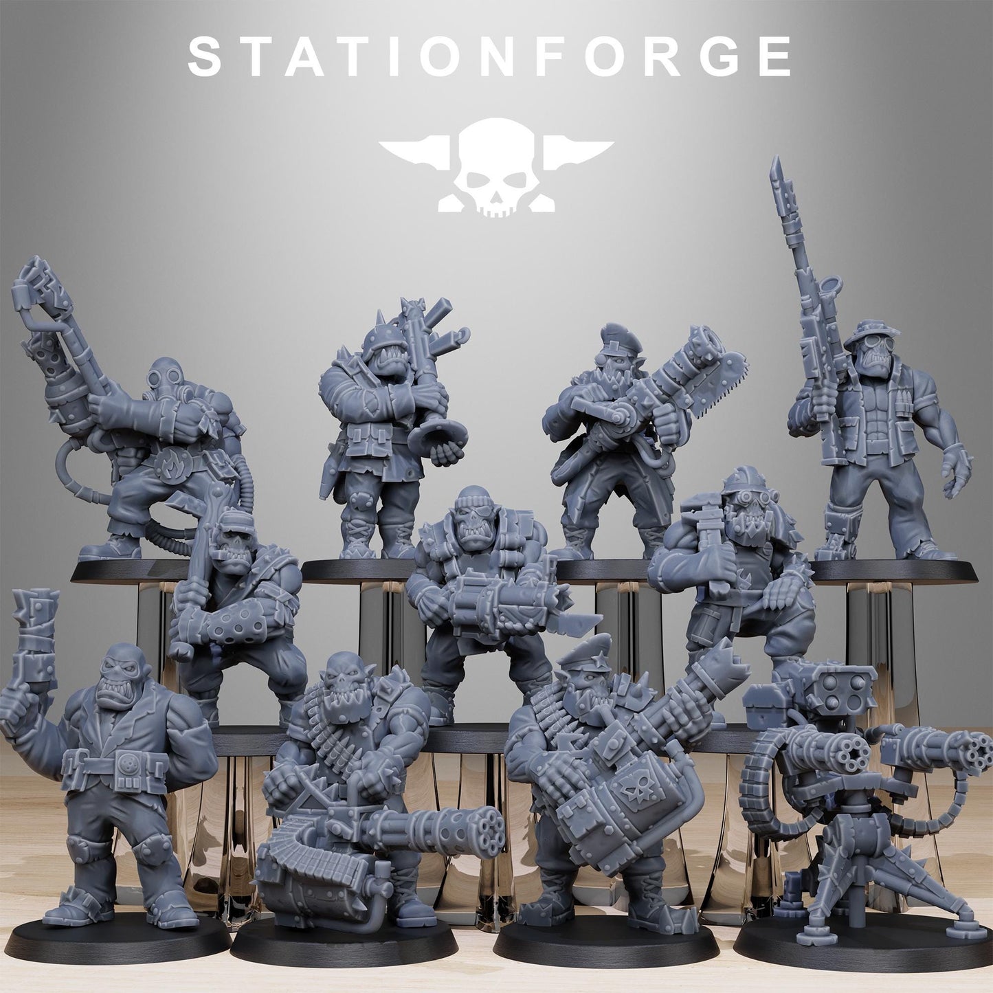 Orkaz Team Fighters, Space-Faring Orkish Menace Sculpted by STATIONFORGE, Grimdark Compatible, Sci-Fi Wargame Scale