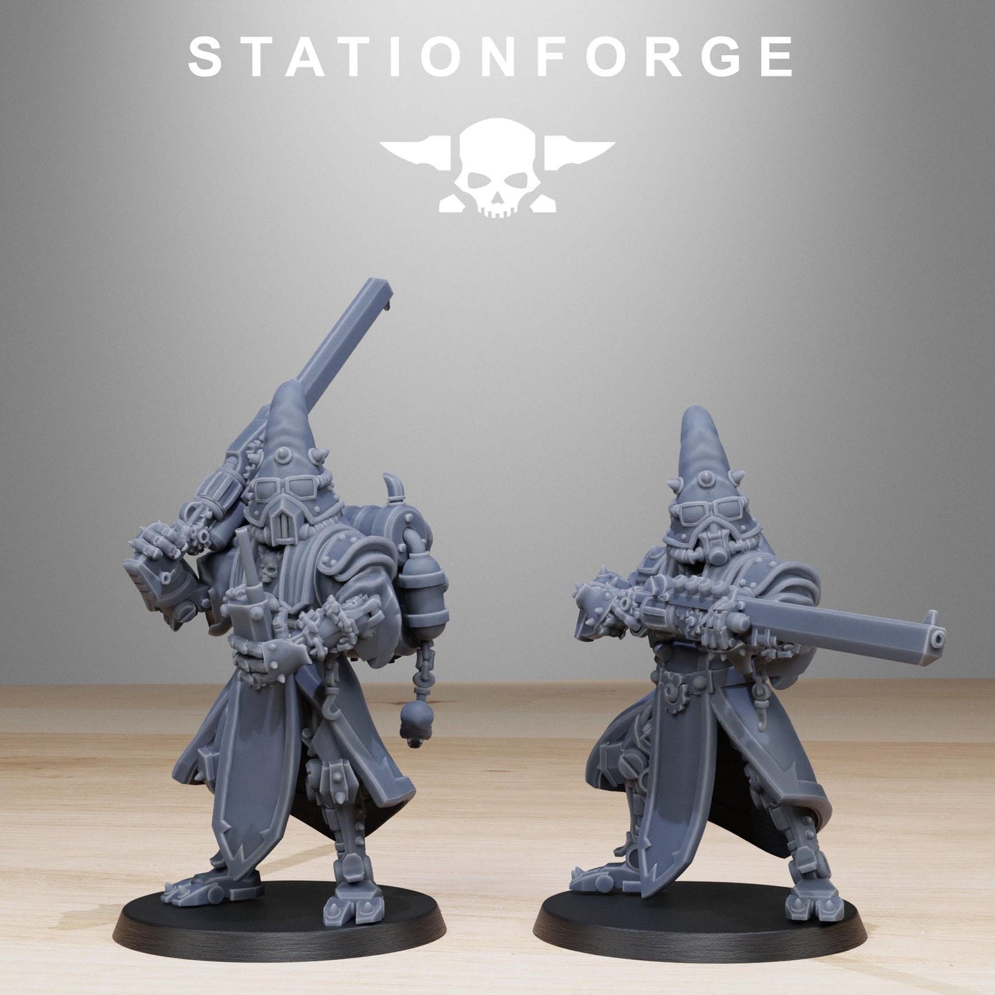 Scavenger Hooded Cultists, Space Techno-bots, modular Sci-Fi warriors by STATIONFORGE, Sci-Fi Wargames Cyber-themed Grimdark miniatures