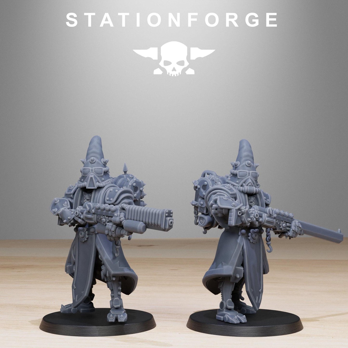 Scavenger Hooded Cultists, Space Techno-bots, modular Sci-Fi warriors by STATIONFORGE, Sci-Fi Wargames Cyber-themed Grimdark miniatures