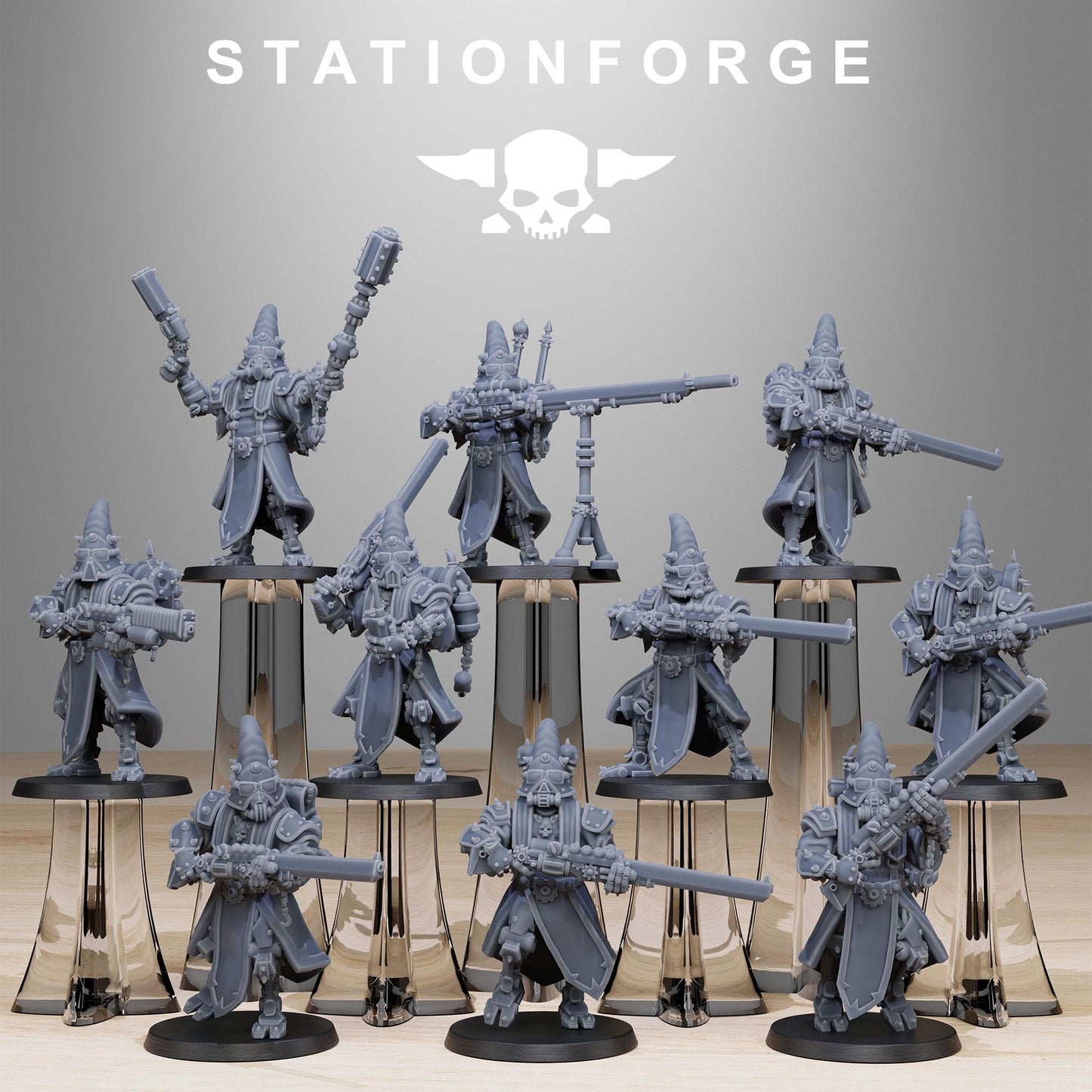 Scavenger Hooded Cultists, Space Techno-bots, modular Sci-Fi warriors by STATIONFORGE, Sci-Fi Wargames Cyber-themed Grimdark miniatures