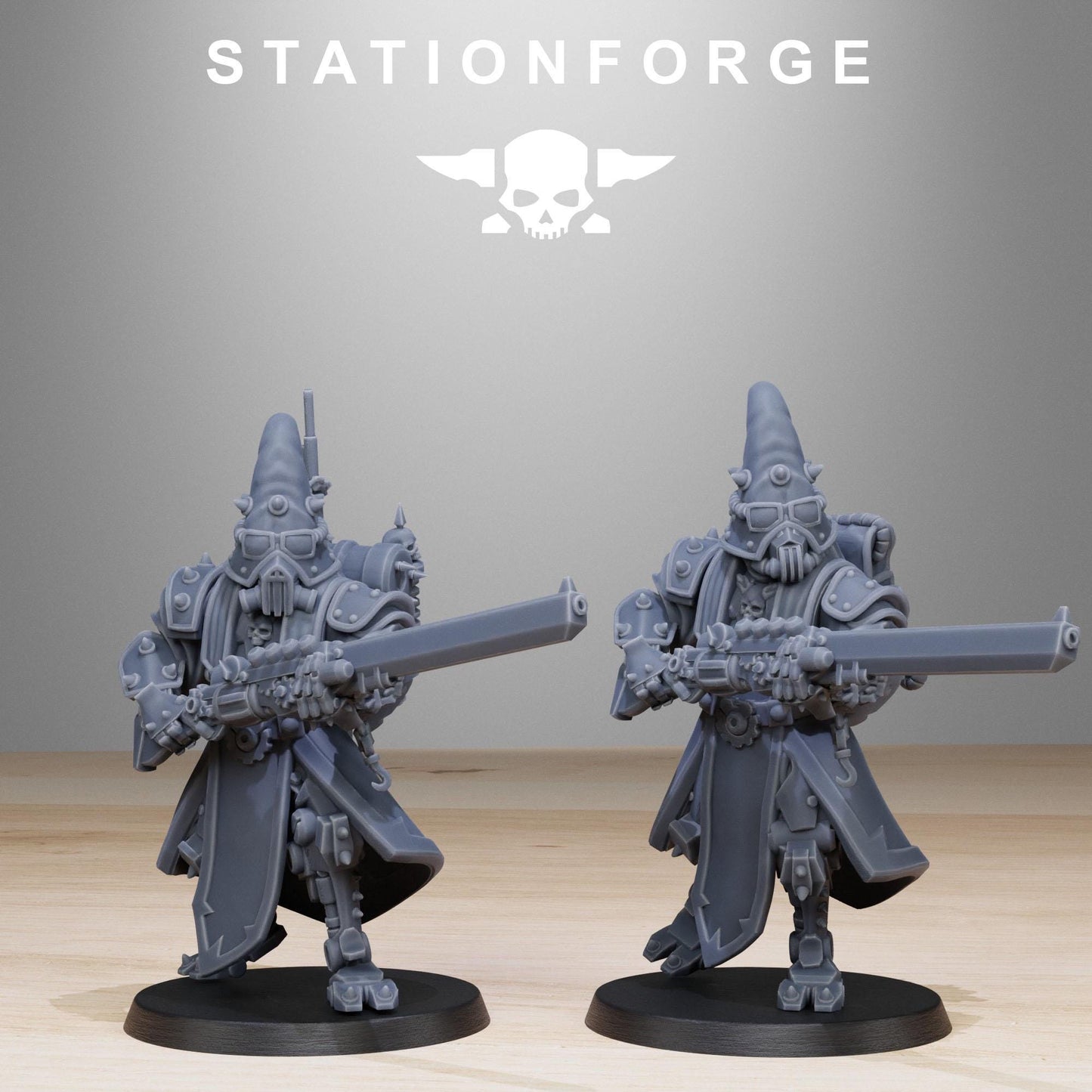 Scavenger Hooded Cultists, Space Techno-bots, modular Sci-Fi warriors by STATIONFORGE, Sci-Fi Wargames Cyber-themed Grimdark miniatures