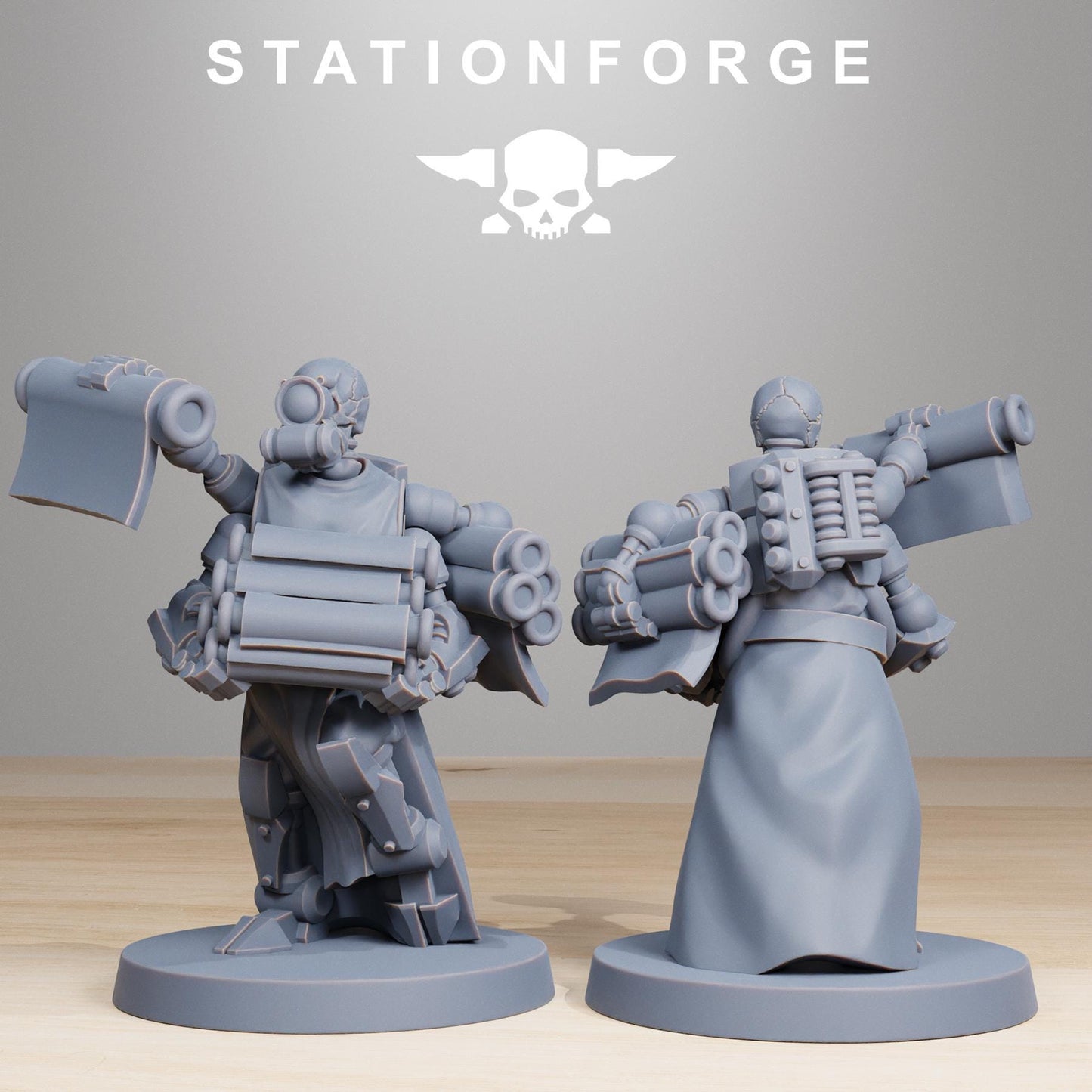 Scavenger Vicars, Space Techno-bots, modular Sci-Fi warriors by STATIONFORGE, Sci-Fi Wargames Cyber-themed Grimdark miniatures