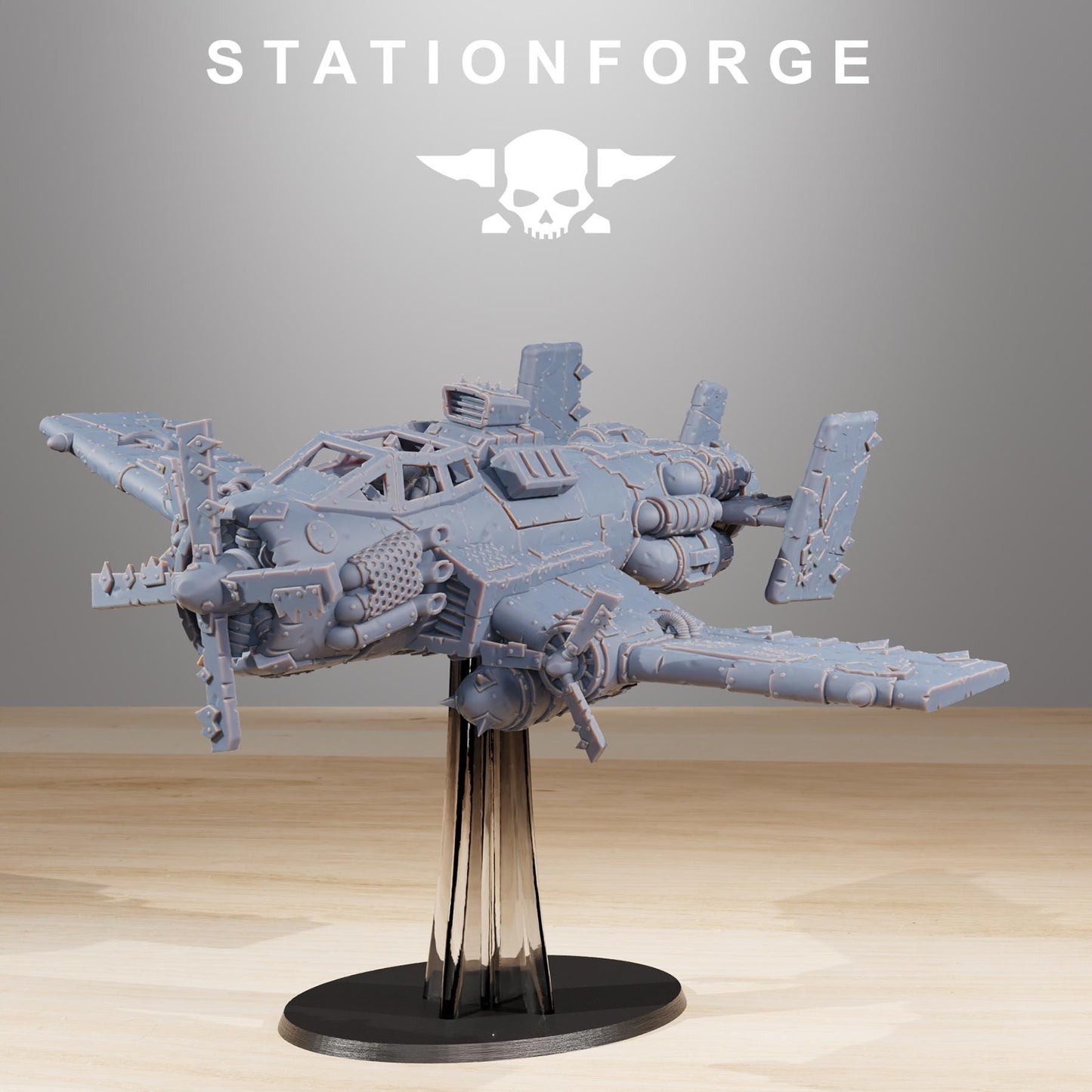 Orkaz Plane, Space-Faring Orkish Menace Sculpted by STATIONFORGE, Grimdark Compatible, Sci-Fi Wargame Scale