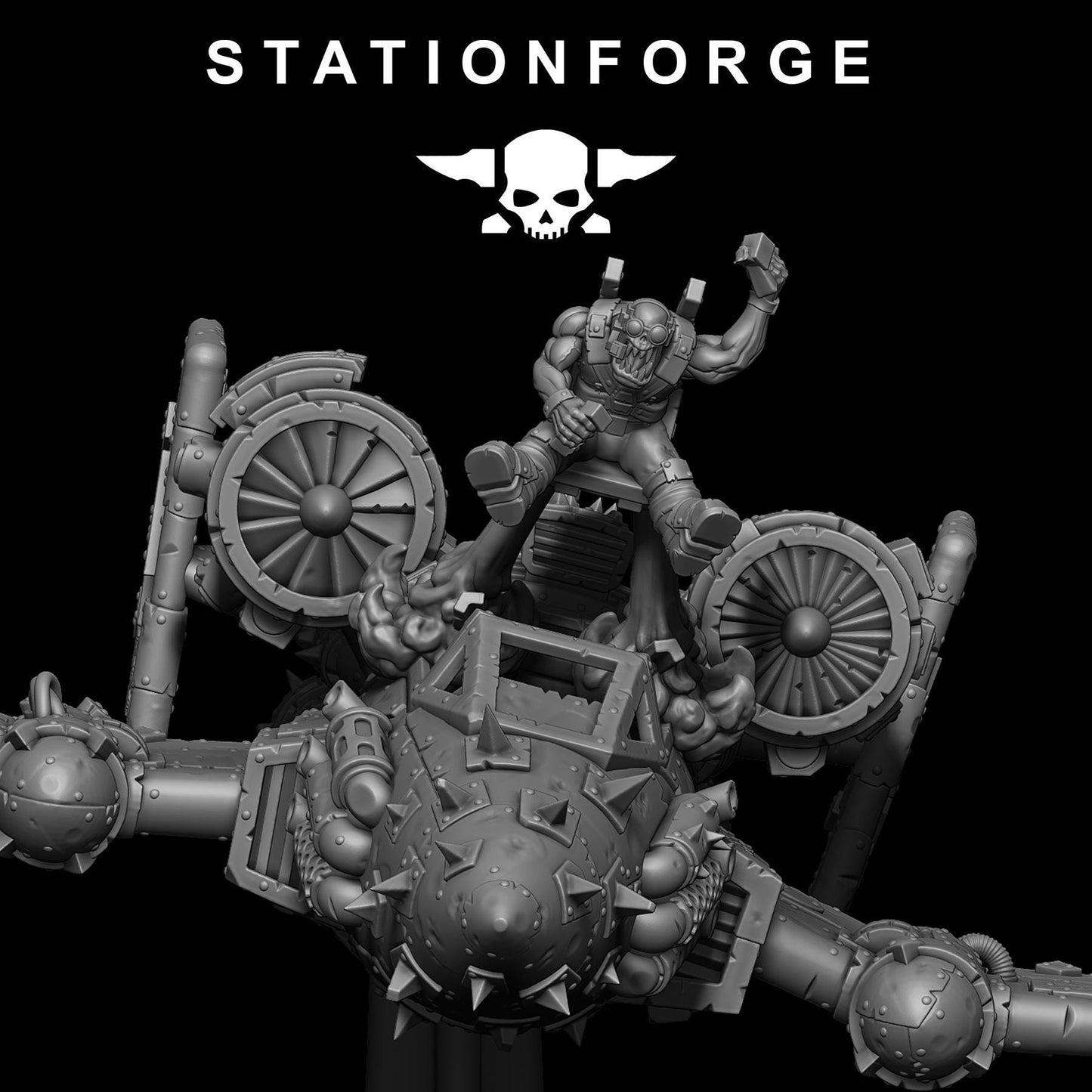 Orkaz Plane, Space-Faring Orkish Menace Sculpted by STATIONFORGE, Grimdark Compatible, Sci-Fi Wargame Scale