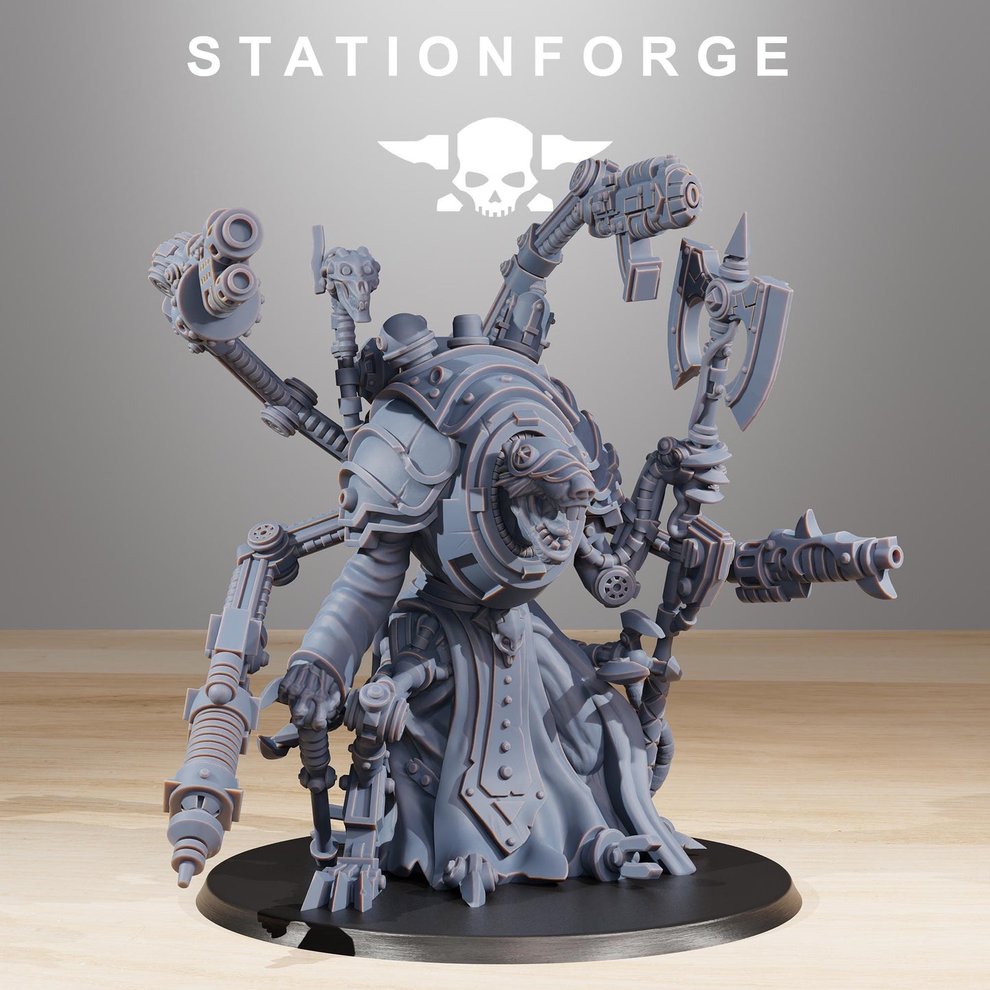 Raticus Techer, Space Techno-Rats, monopose Sci-Fi warriors by STATIONFORGE, Sci-Fi Wargames Rat-Themed Grimdark miniatures