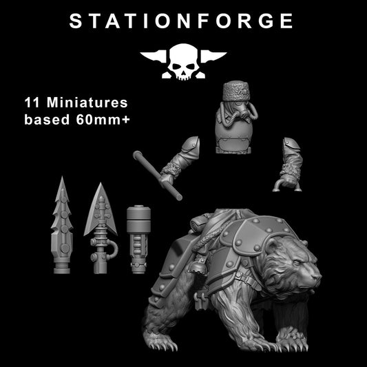 GrimGuard Bear Riders Modular Set Miniatures by STATIONFORGE,  Imperial guard cavalry regiment