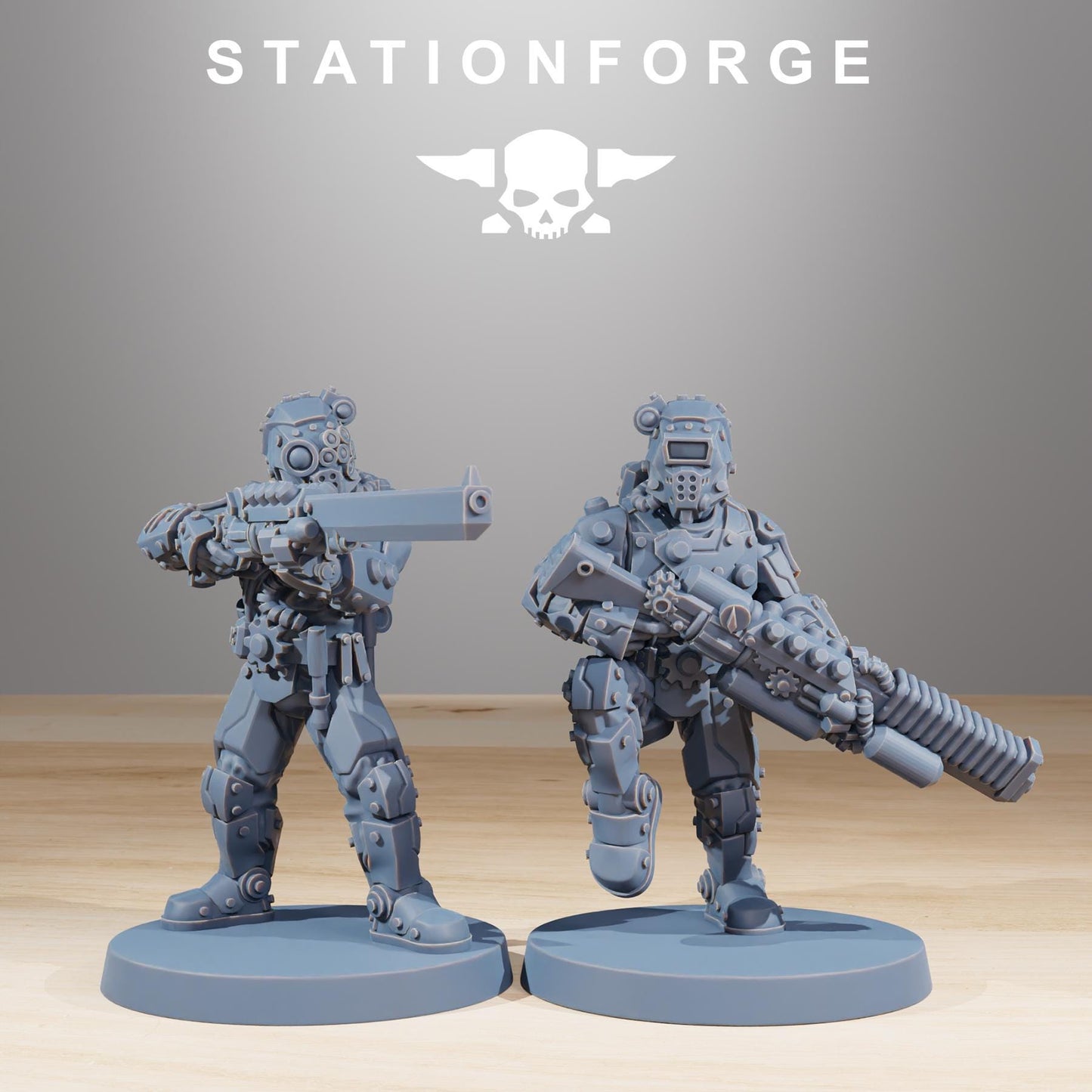 Scavenger Security Patrol, Space Techno-bots, modular Sci-Fi warriors by STATIONFORGE, Sci-Fi Wargames Cyber-themed Grimdark miniatures