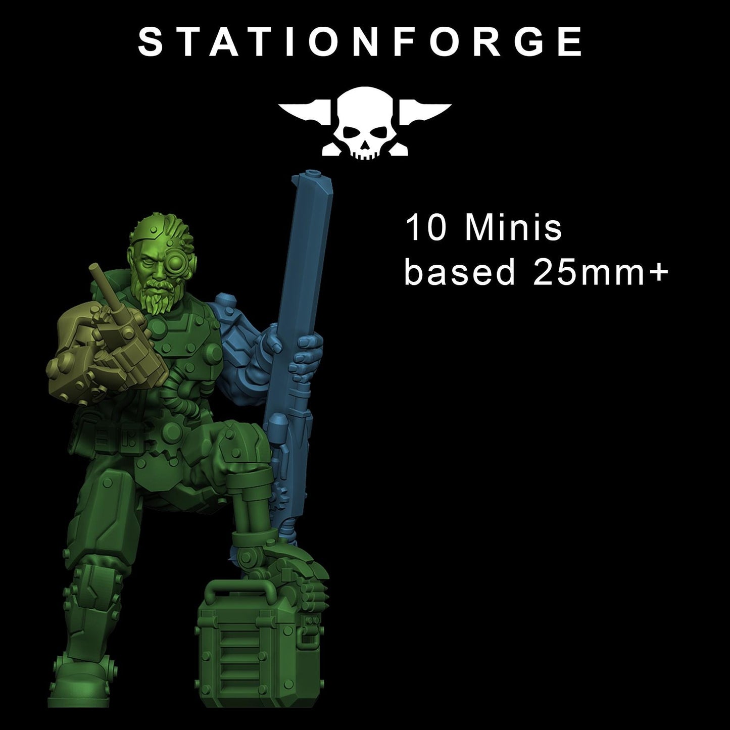 Scavenger Security Patrol, Space Techno-bots, modular Sci-Fi warriors by STATIONFORGE, Sci-Fi Wargames Cyber-themed Grimdark miniatures