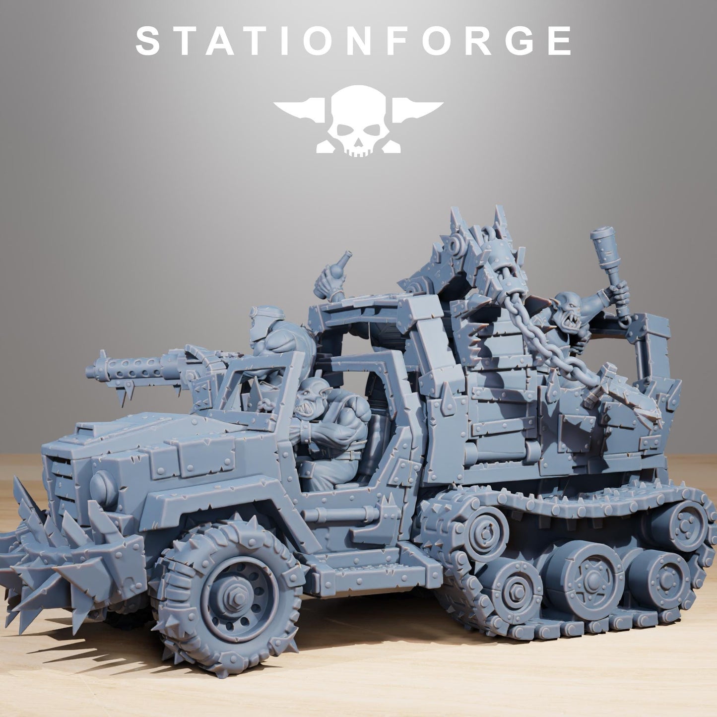 Orkaz Party Wagon, Space-Faring Orkish Menace Sculpted by STATIONFORGE, Grimdark Compatible, Sci-Fi Wargame Scale