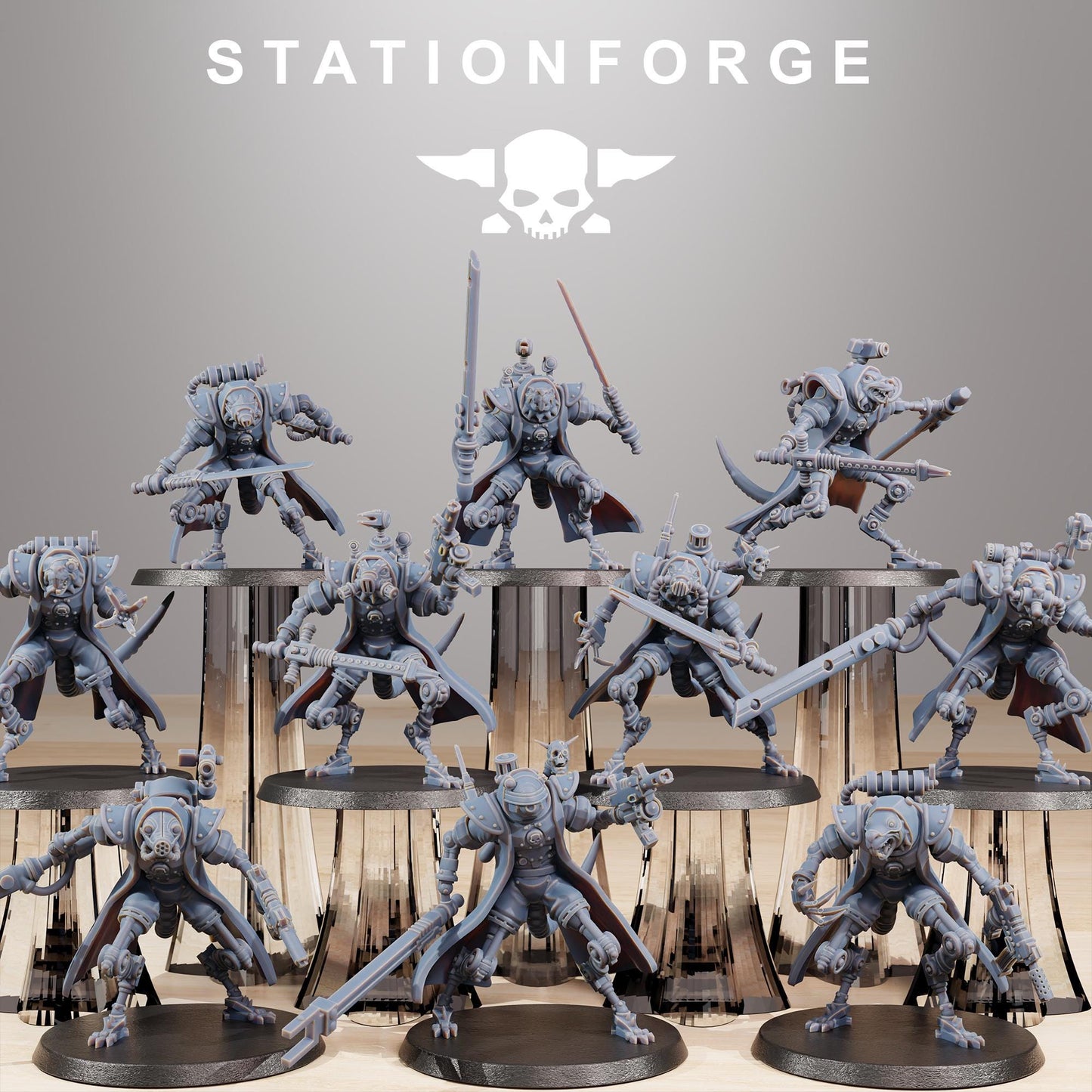 Raticus Curdsters, Space Techno-Rats, monopose Sci-Fi warriors by STATIONFORGE, Sci-Fi Wargames Rat-Themed Grimdark miniatures