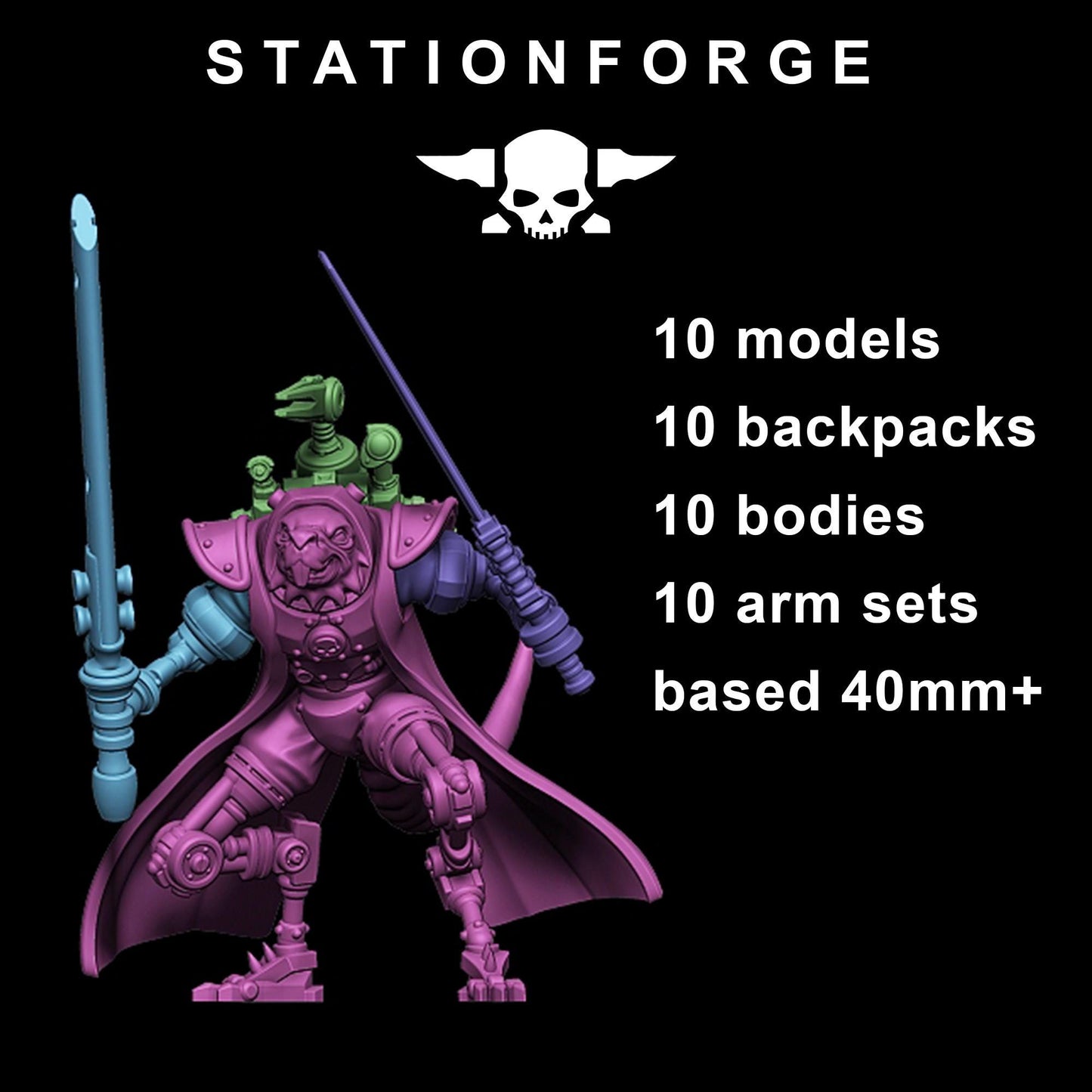 Raticus Curdsters, Space Techno-Rats, monopose Sci-Fi warriors by STATIONFORGE, Sci-Fi Wargames Rat-Themed Grimdark miniatures