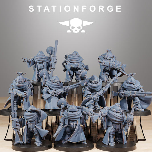 Scavenger Advanced Junkards, Space Techno-bots, modular Sci-Fi warriors by STATIONFORGE, Sci-Fi Wargames Cyber-themed Grimdark miniatures