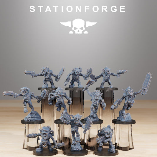Gobs Jesters, Space-Faring Orkish Menace Sculpted by STATIONFORGE, Grimdark Compatible, Sci-Fi Wargame Scale