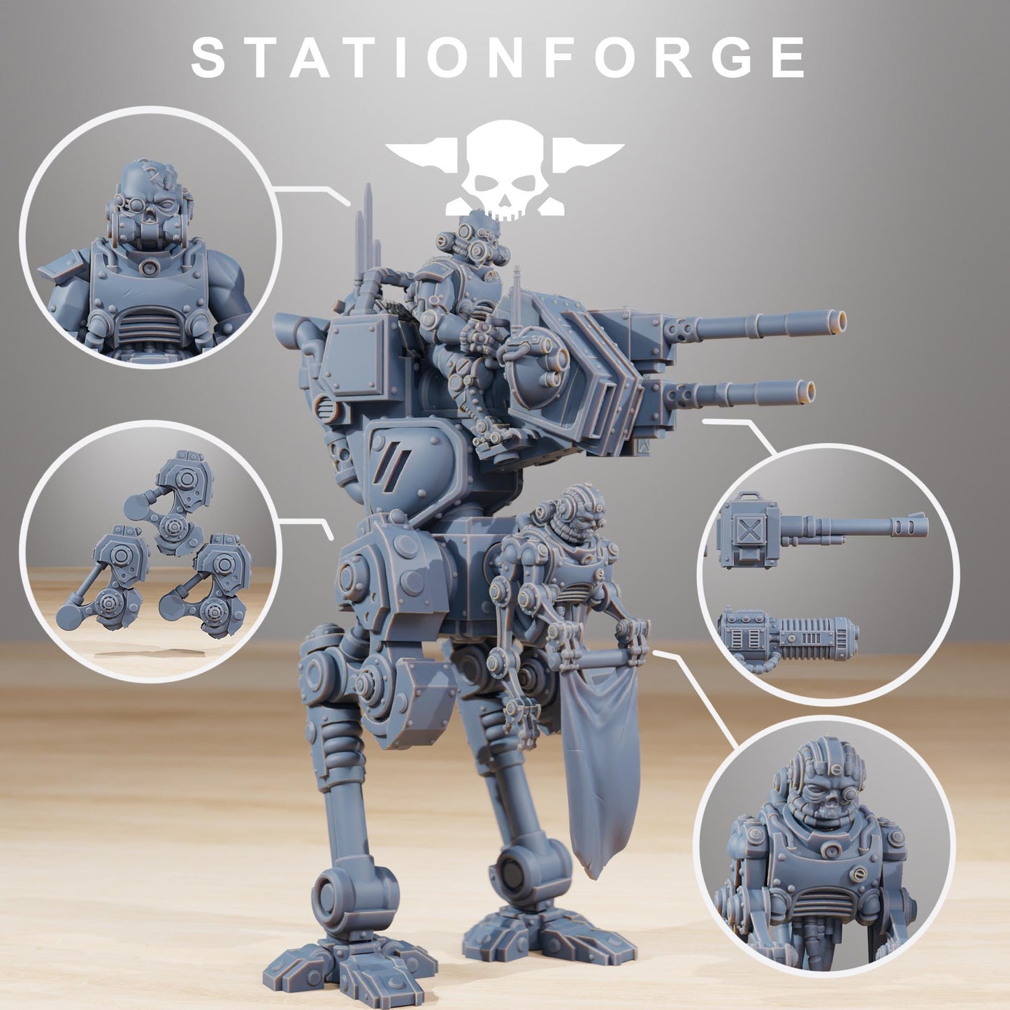Scavenger Walker, Space Techno-bots, modular Sci-Fi warriors by STATIONFORGE, Sci-Fi Wargames Cyber-themed Grimdark miniatures
