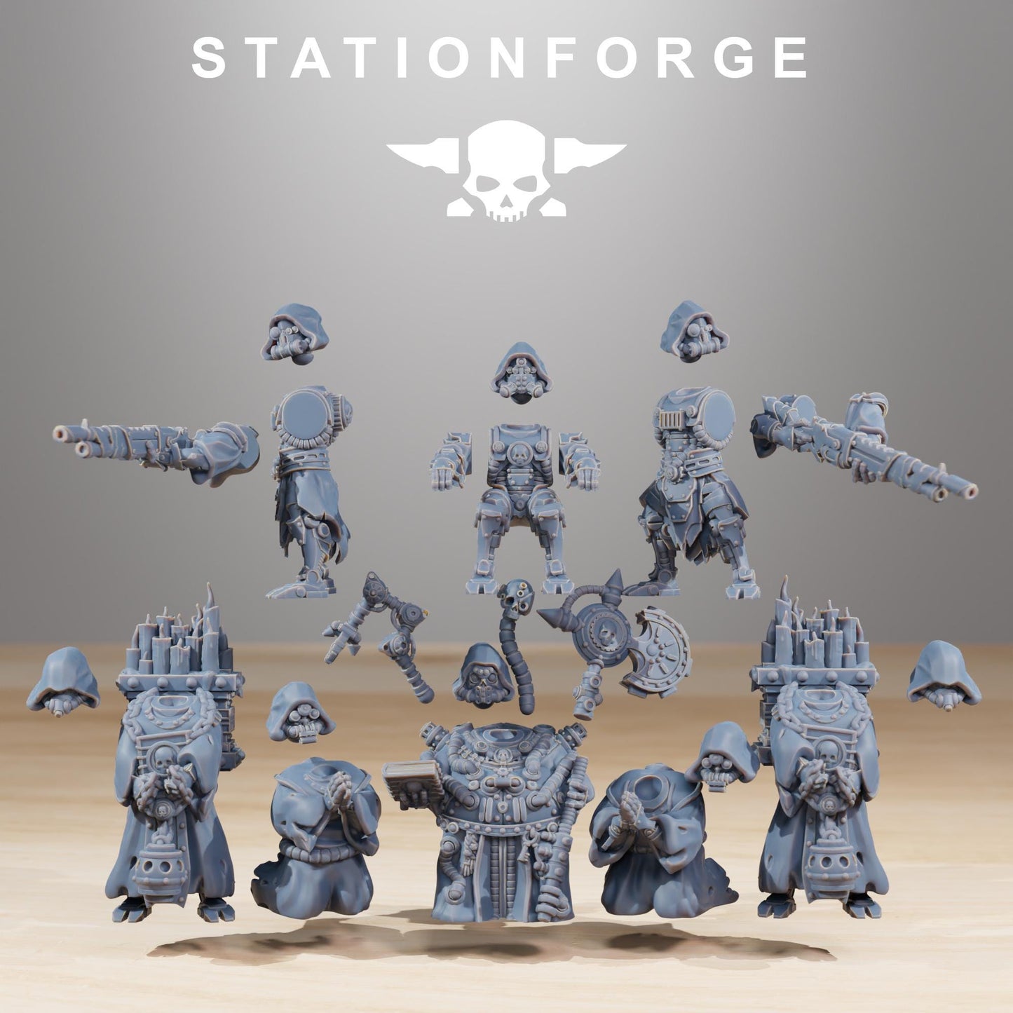Scavenger Floating Chapel, Space Techno-bots, modular Sci-Fi warriors by STATIONFORGE, Sci-Fi Wargames Cyber-themed Grimdark miniatures