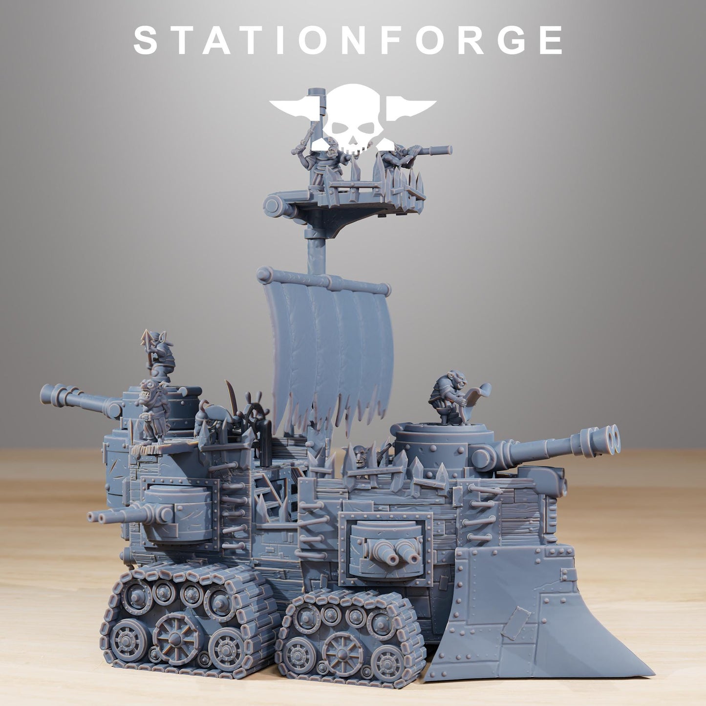 Gobs Short Pearl Battle Ship, Space-Faring Orkish Menace Sculpted by STATIONFORGE, Grimdark Compatible, Sci-Fi Wargame Scale