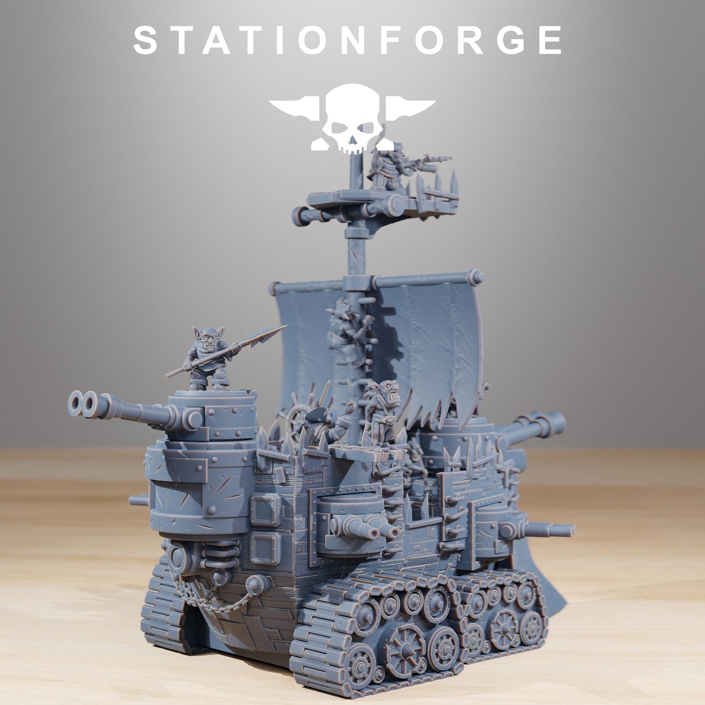 Gobs Short Pearl Battle Ship, Space-Faring Orkish Menace Sculpted by STATIONFORGE, Grimdark Compatible, Sci-Fi Wargame Scale