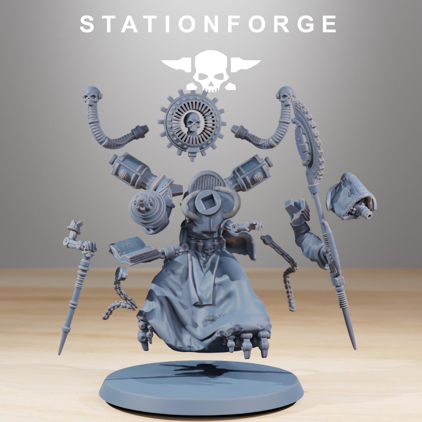 Scavenger Cultist Leader, Space Techno-bots, modular Sci-Fi warriors by STATIONFORGE, Sci-Fi Wargames Cyber-themed Grimdark miniatures