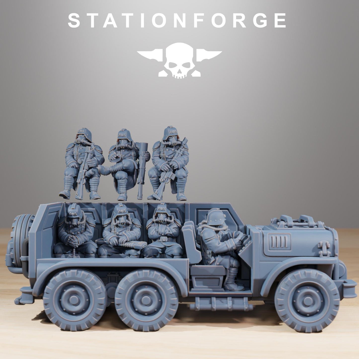GrimGuard - Armored Vehicle, Modular Sci-Fi Guardsmen Vehicle by STATIONFORGE, Sci-fi Wargames Proxy, Imperial Guard Transport Truck