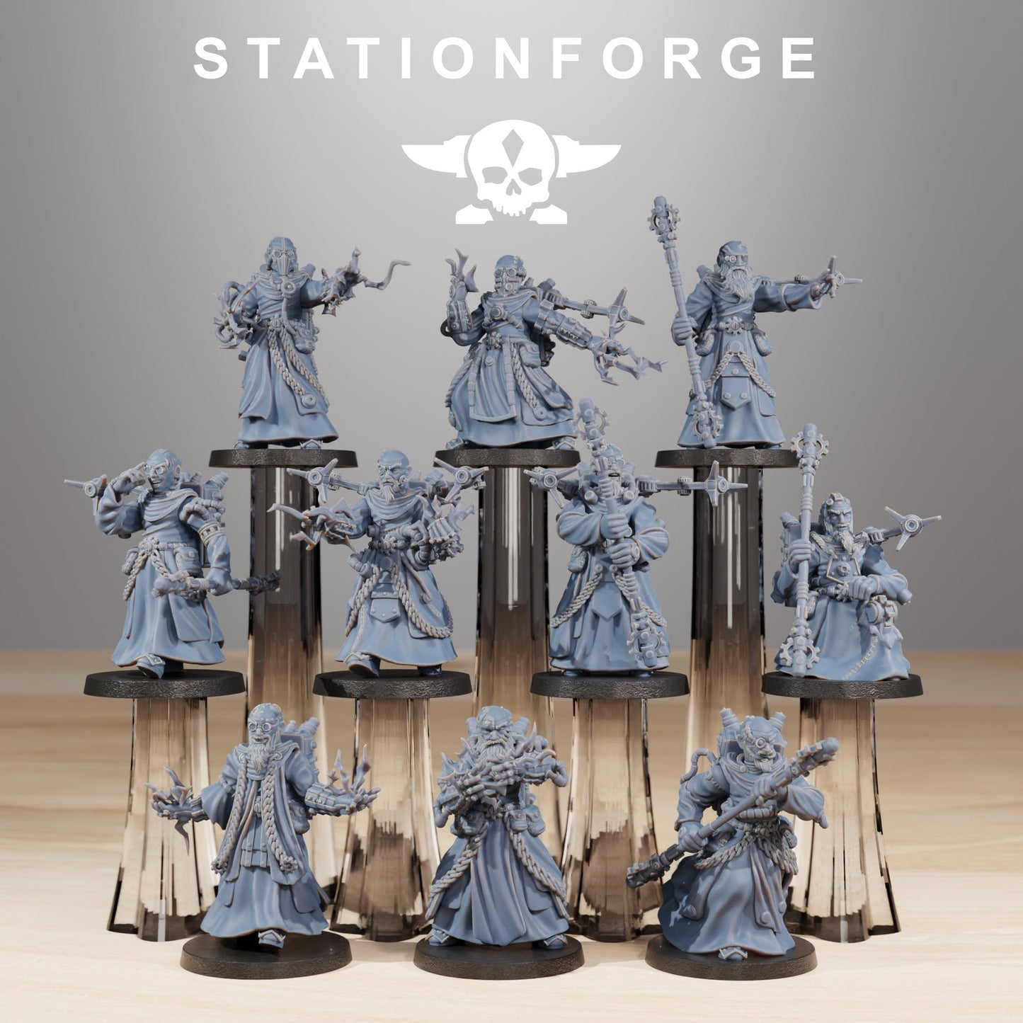 Forager Preachers, Space Techno-bots, modular Sci-Fi warriors by STATIONFORGE, Sci-Fi Wargames Cyber-themed Grimdark miniatures