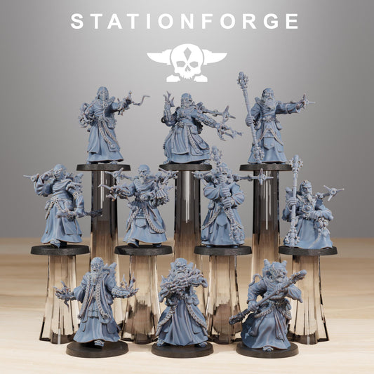 Forager Preachers, Space Techno-bots, modular Sci-Fi warriors by STATIONFORGE, Sci-Fi Wargames Cyber-themed Grimdark miniatures
