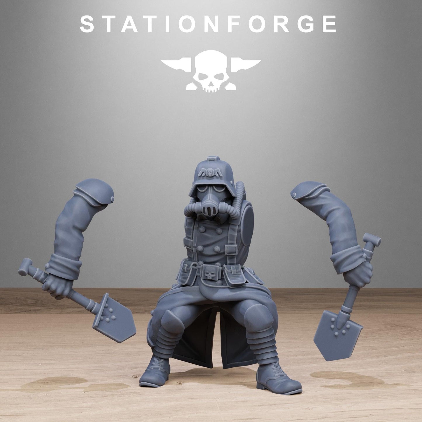 GrimGuard Shovel Fighter, Death Korps Proxy, Sci-Fi Wargames Miniatures by STATIONFORGE