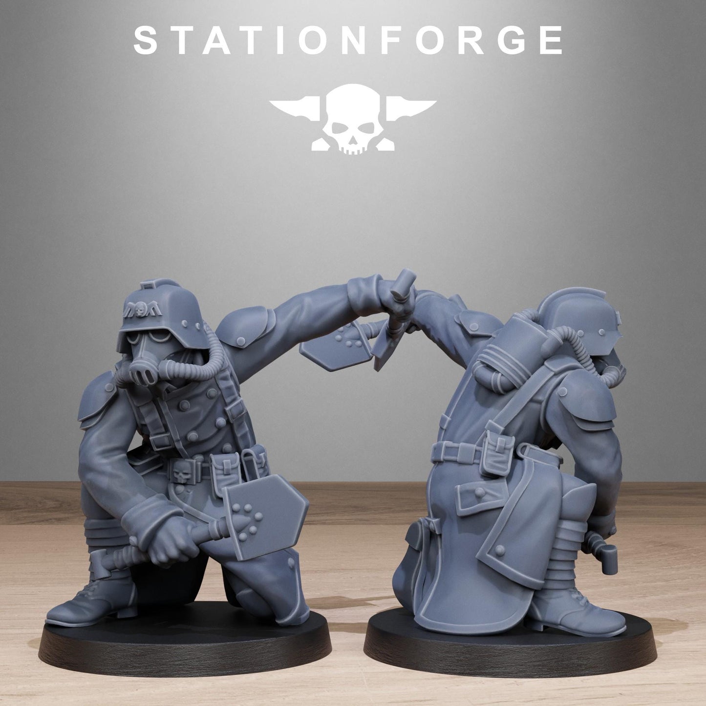 GrimGuard Shovel Fighter, Death Korps Proxy, Sci-Fi Wargames Miniatures by STATIONFORGE