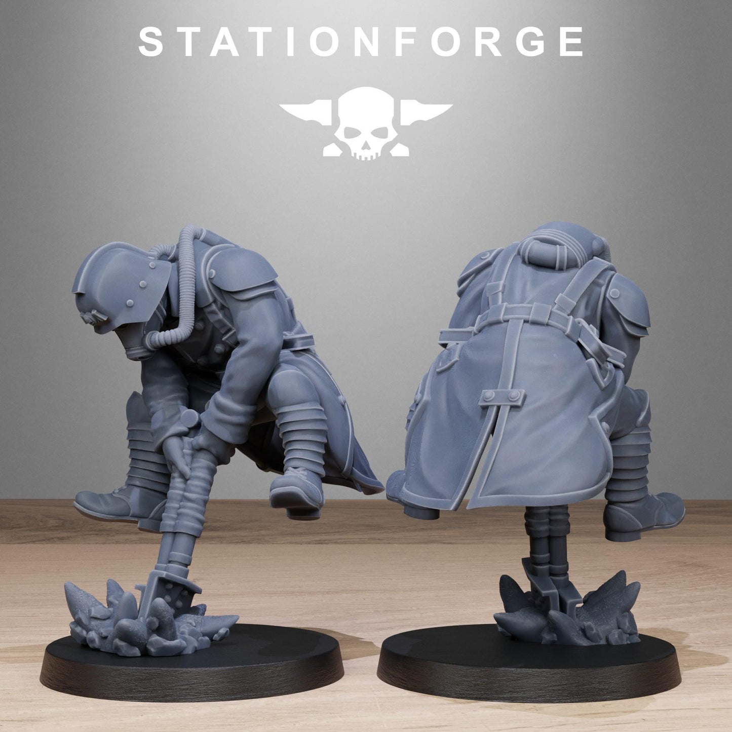 GrimGuard Shovel Fighter, Death Korps Proxy, Sci-Fi Wargames Miniatures by STATIONFORGE