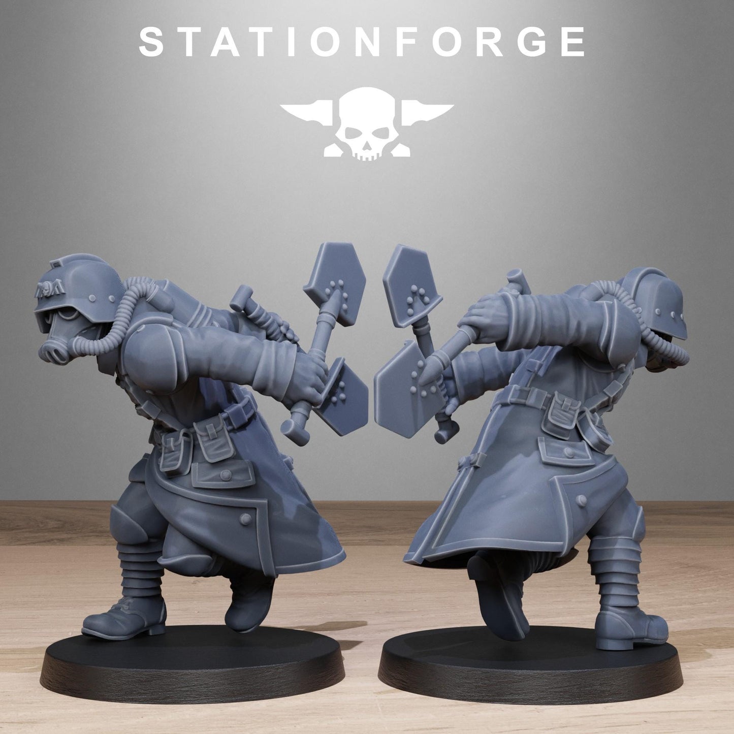 GrimGuard Shovel Fighter, Death Korps Proxy, Sci-Fi Wargames Miniatures by STATIONFORGE
