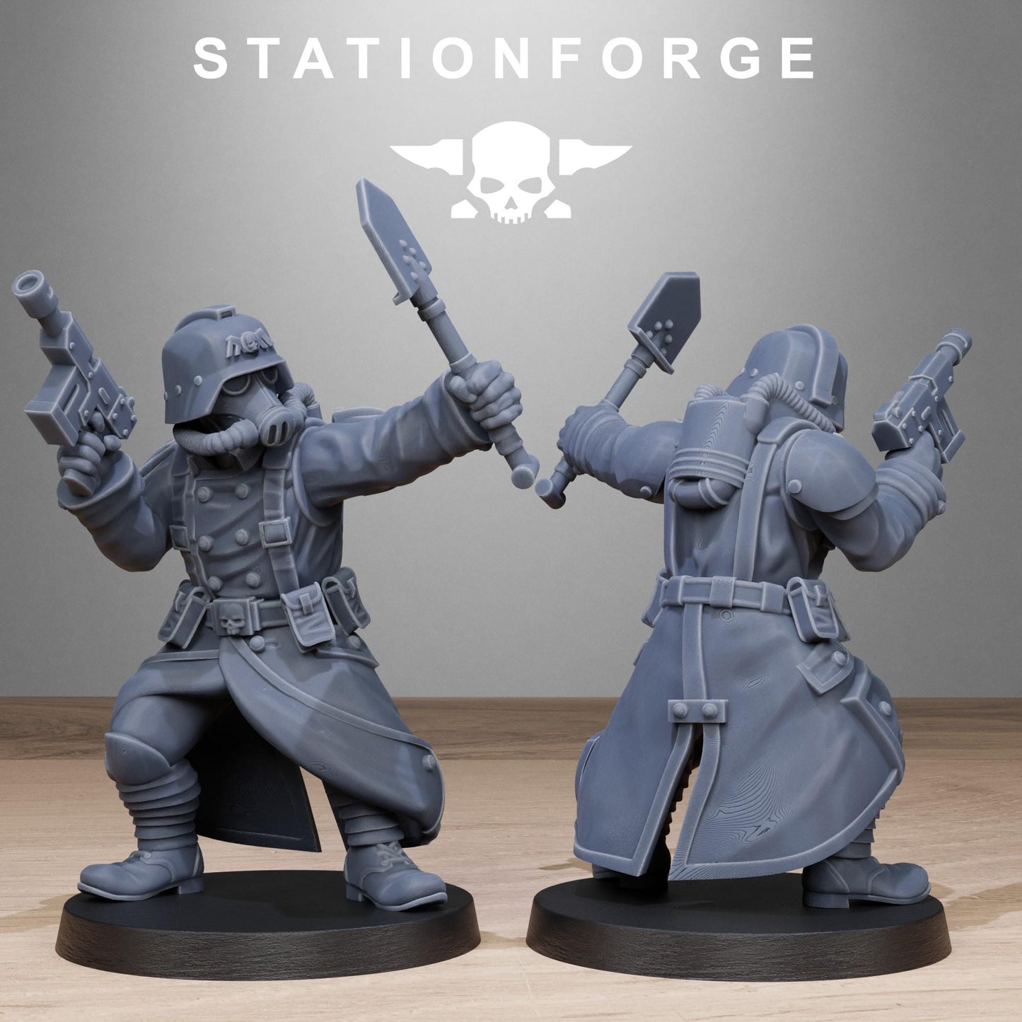 GrimGuard Shovel Fighter, Death Korps Proxy, Sci-Fi Wargames Miniatures by STATIONFORGE