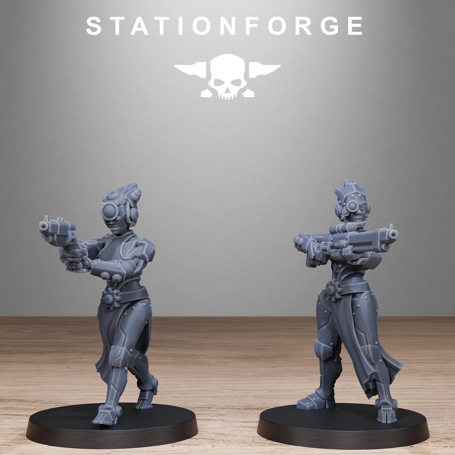 Scavenger Sisters Infantry, Space Techno-bots, modular Sci-Fi warriors by STATIONFORGE, Sci-Fi Wargames Cyber-themed Grimdark miniatures