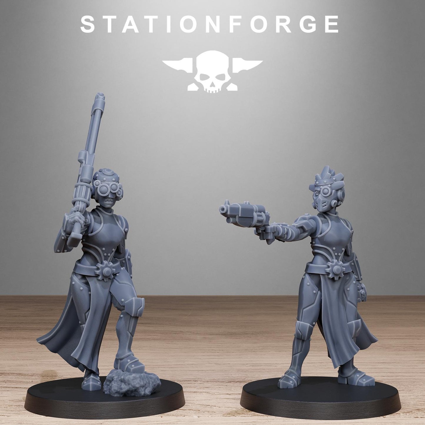 Scavenger Sisters Infantry, Space Techno-bots, modular Sci-Fi warriors by STATIONFORGE, Sci-Fi Wargames Cyber-themed Grimdark miniatures