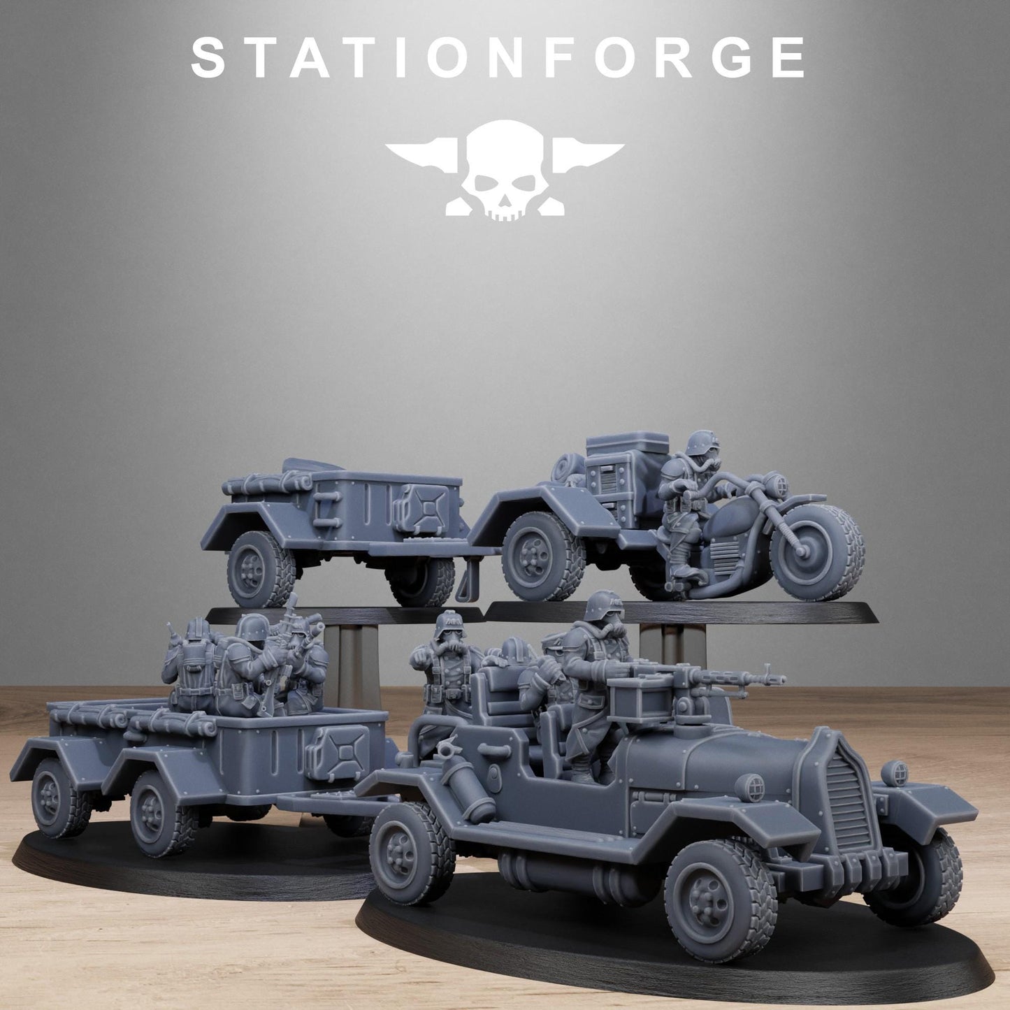 GrimGuard Support Vehicles, Modular Sci-Fi Guardsmen Vehicles by STATIONFORGE, Sci-fi Wargames Proxy, Imperial Guard Transports
