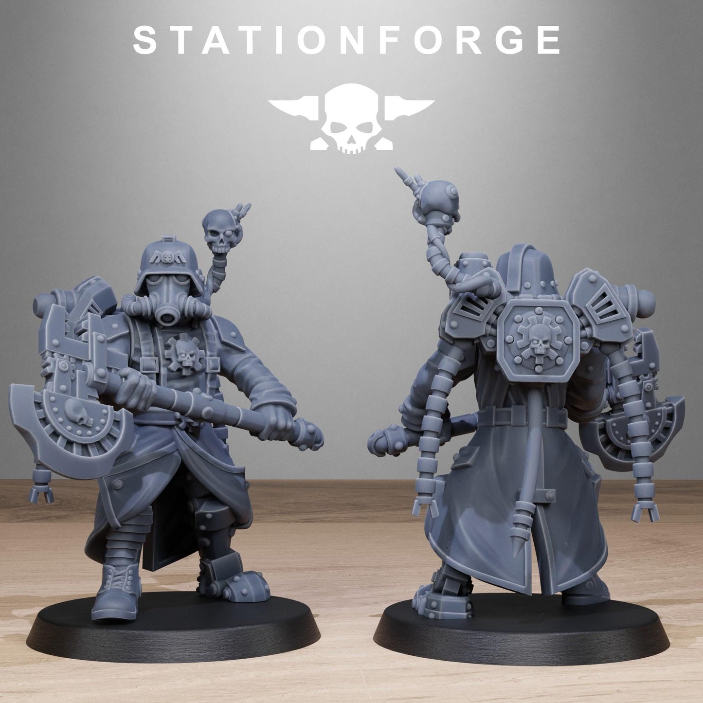 GrimGuard Tech Engineers, Space Techno-bots, modular Sci-Fi warriors by STATIONFORGE, Sci-Fi Wargames Cyber-themed Grimdark miniatures