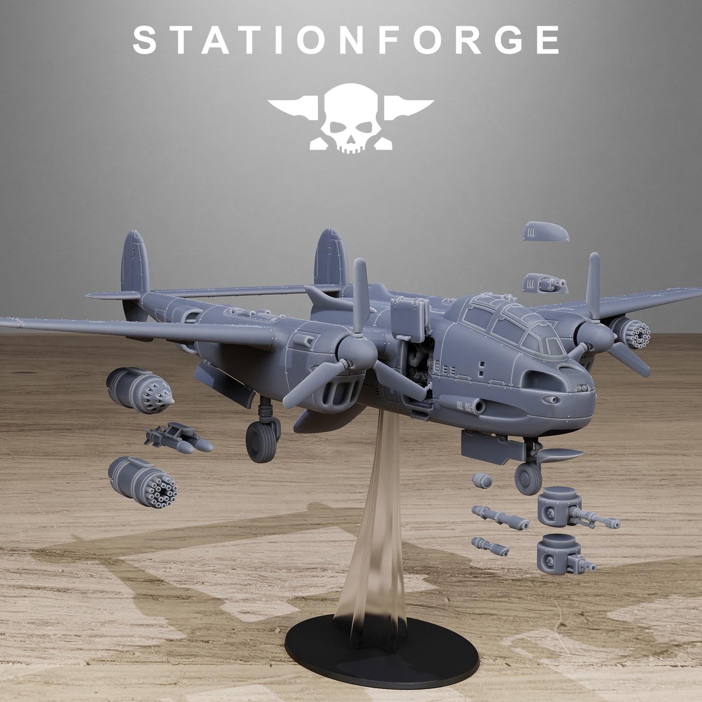 Grimguard Vulture Plane, Modular Sci-Fi Guardsmen Warplane by STATIONFORGE, Sci-fi Wargames Proxy, Imperial Guard Transport
