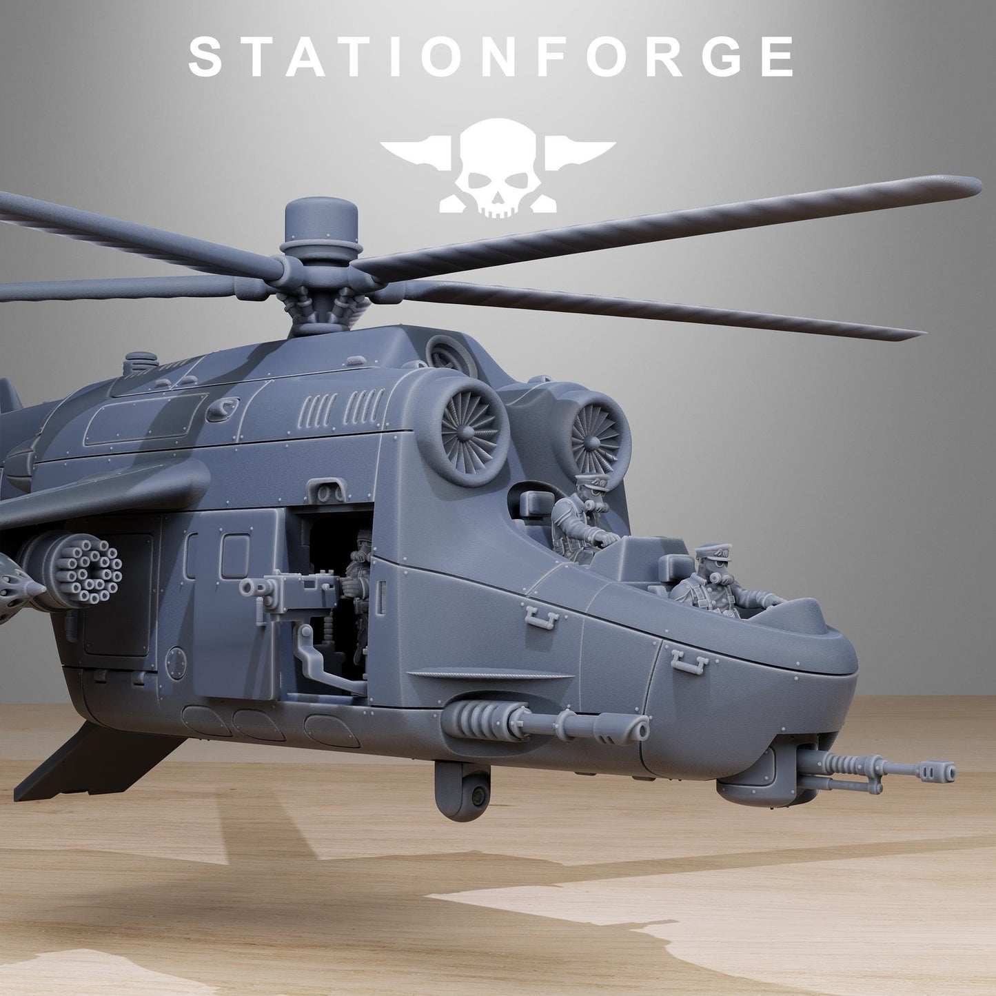 GrimGuard Helicopter, Modular Sci-Fi Guardsmen Warplane by STATIONFORGE, Sci-fi Wargames Proxy, Imperial Guard Transport