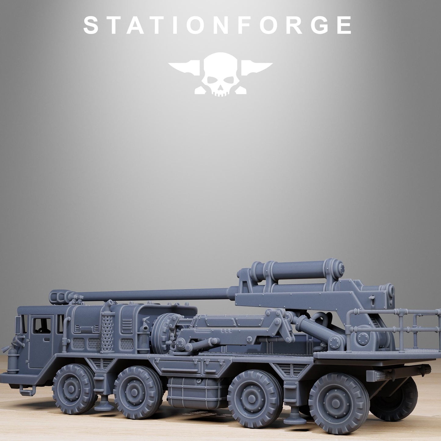 GrimGuard Artillery Vehicle, Modular Sci-Fi Guardsmen Vehicle by STATIONFORGE, Sci-fi Wargames Proxy, Imperial Guard Transport Truck