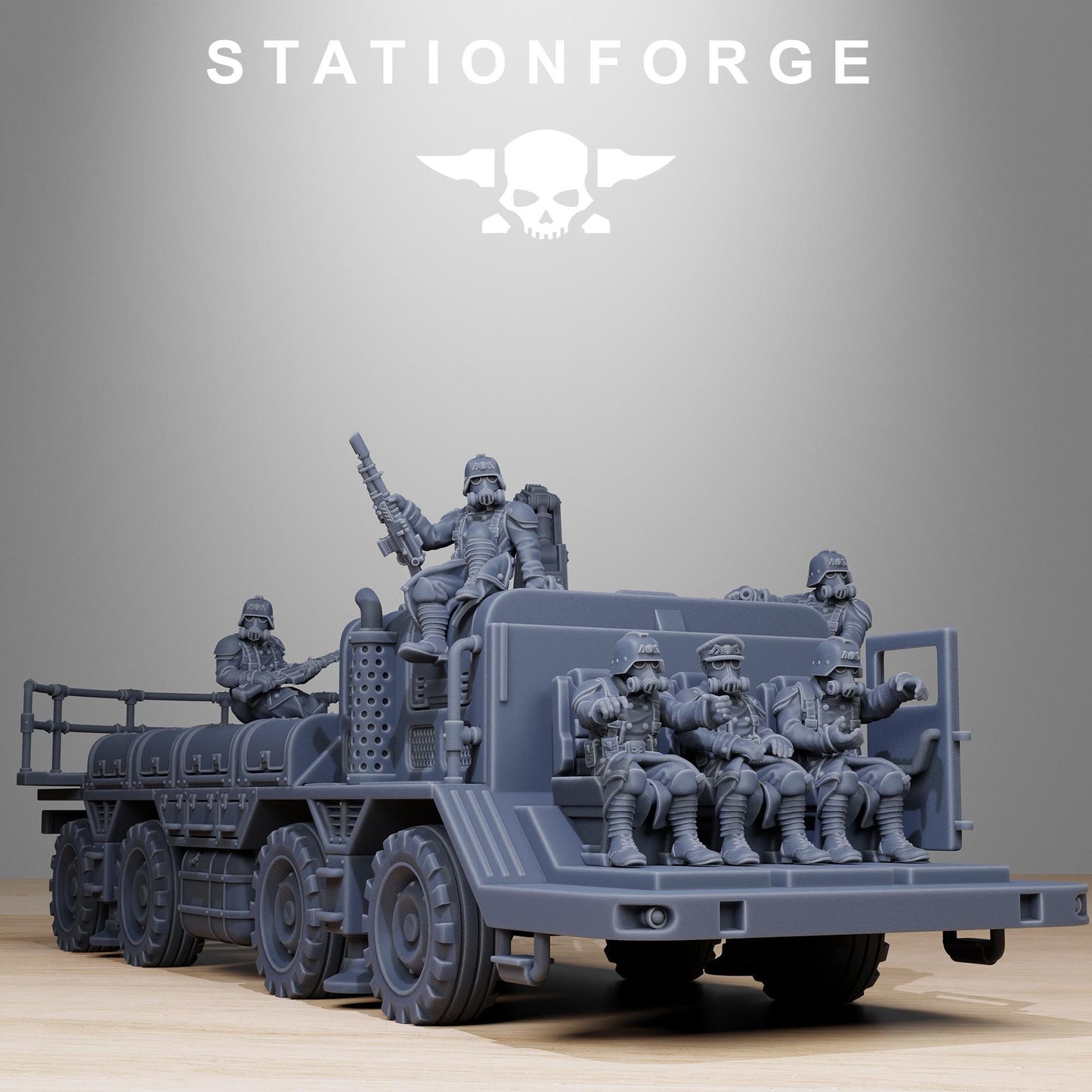GrimGuard Artillery Vehicle, Modular Sci-Fi Guardsmen Vehicle by STATIONFORGE, Sci-fi Wargames Proxy, Imperial Guard Transport Truck