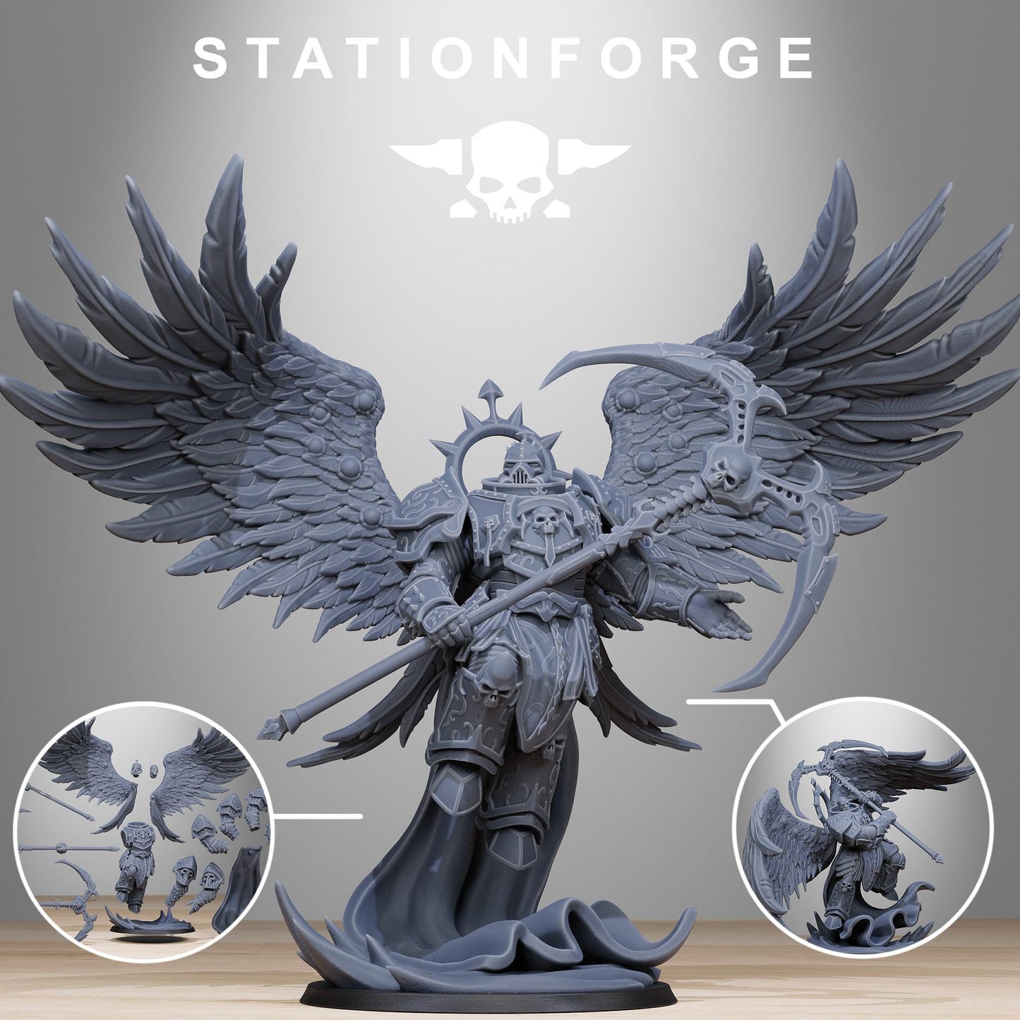 Corrupted Archon Angel, Chaotic Daemonic Monopose Miniatures Sculpted by STATIONFORGE  for Wargames set in the Grimdark Future