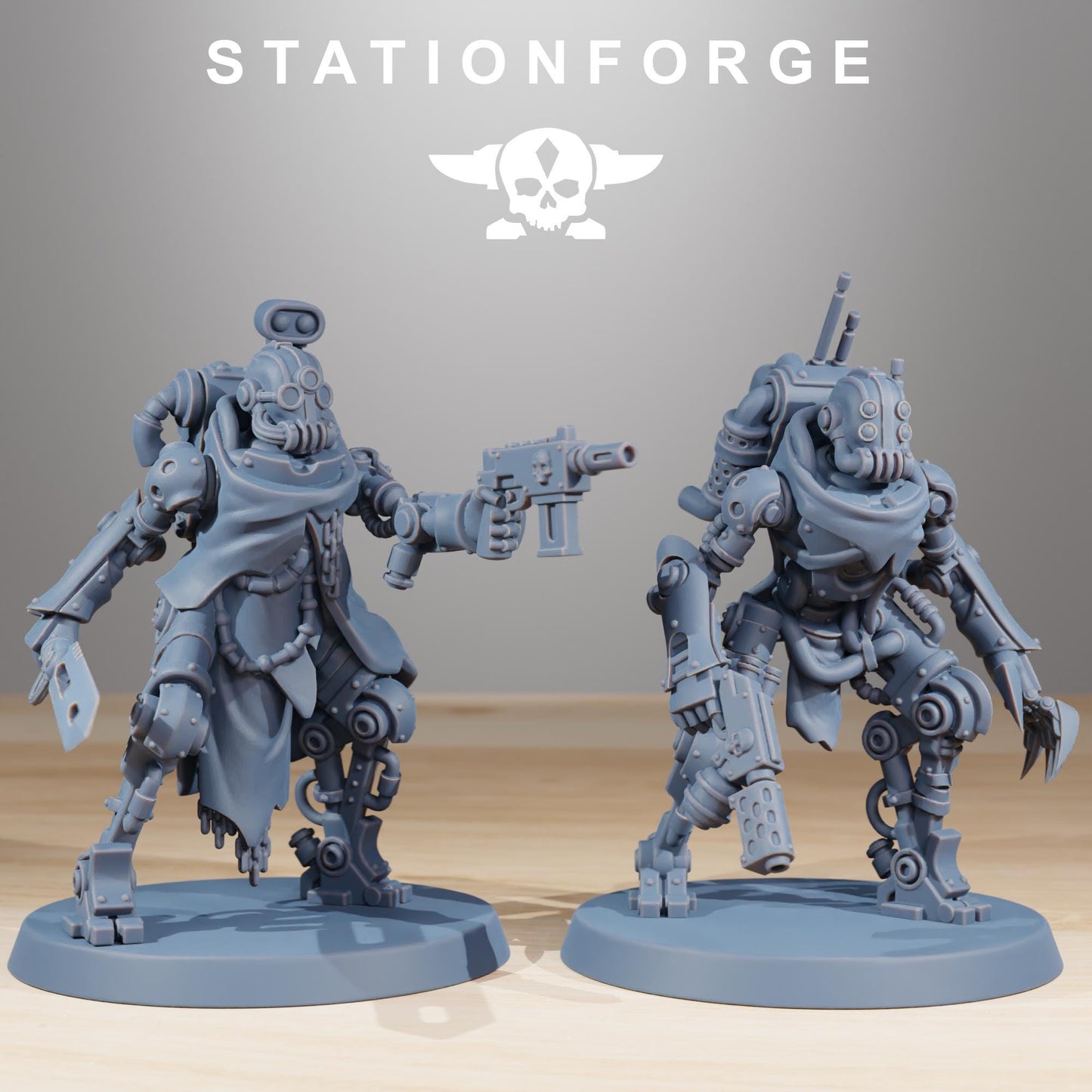 Scavenger Junkbots, Space Techno-bots, modular Sci-Fi warriors by STATIONFORGE, Sci-Fi Wargames Cyber-themed Grimdark miniatures