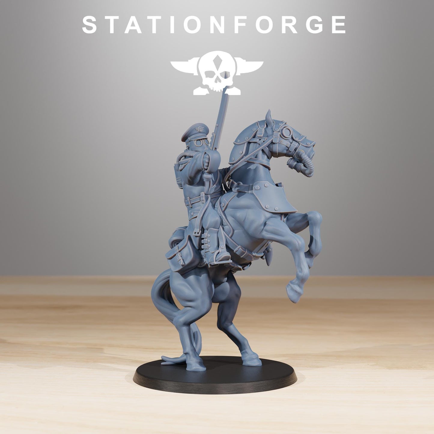 GrimGuard Cavalry Captain, Death Korps Proxy, Sci-Fi Wargames Miniatures by STATIONFORGE