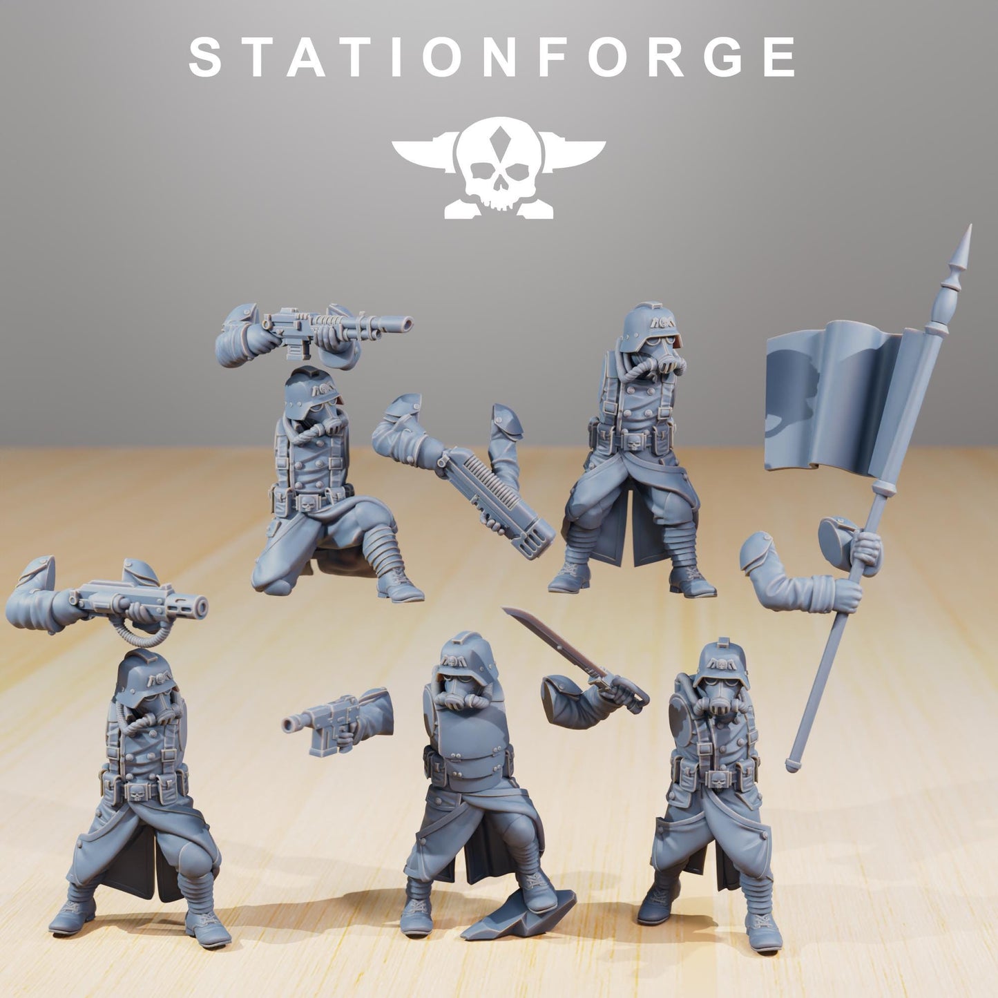 GrimGuard Command Force, Death Korps Proxy, Sci-Fi Wargames Miniatures by STATIONFORGE