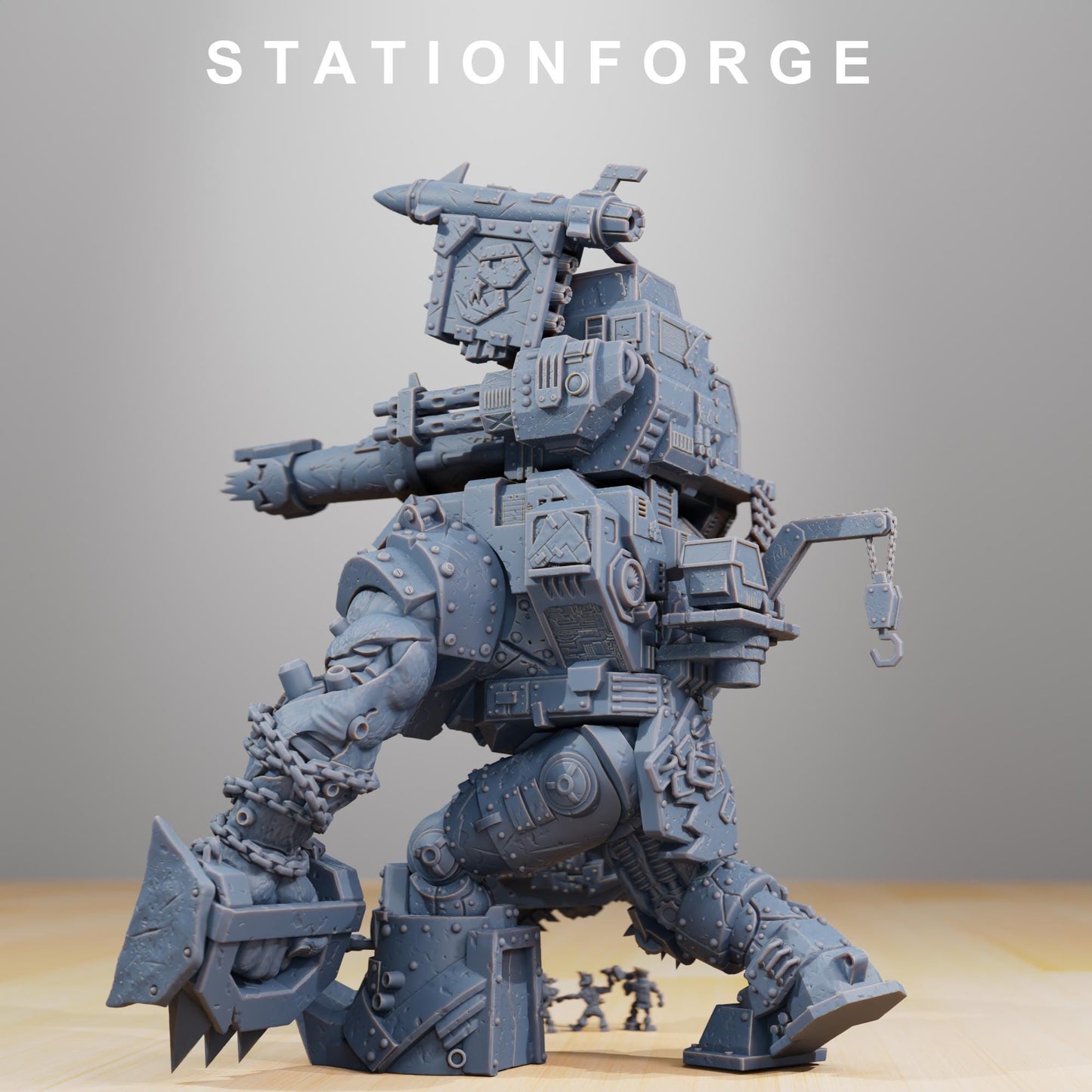 Orkaz Mega Steppa, Space-Faring Orkish Menace Sculpted by STATIONFORGE, Grimdark Compatible, Scaled for Sci-Fi Miniature Wargames