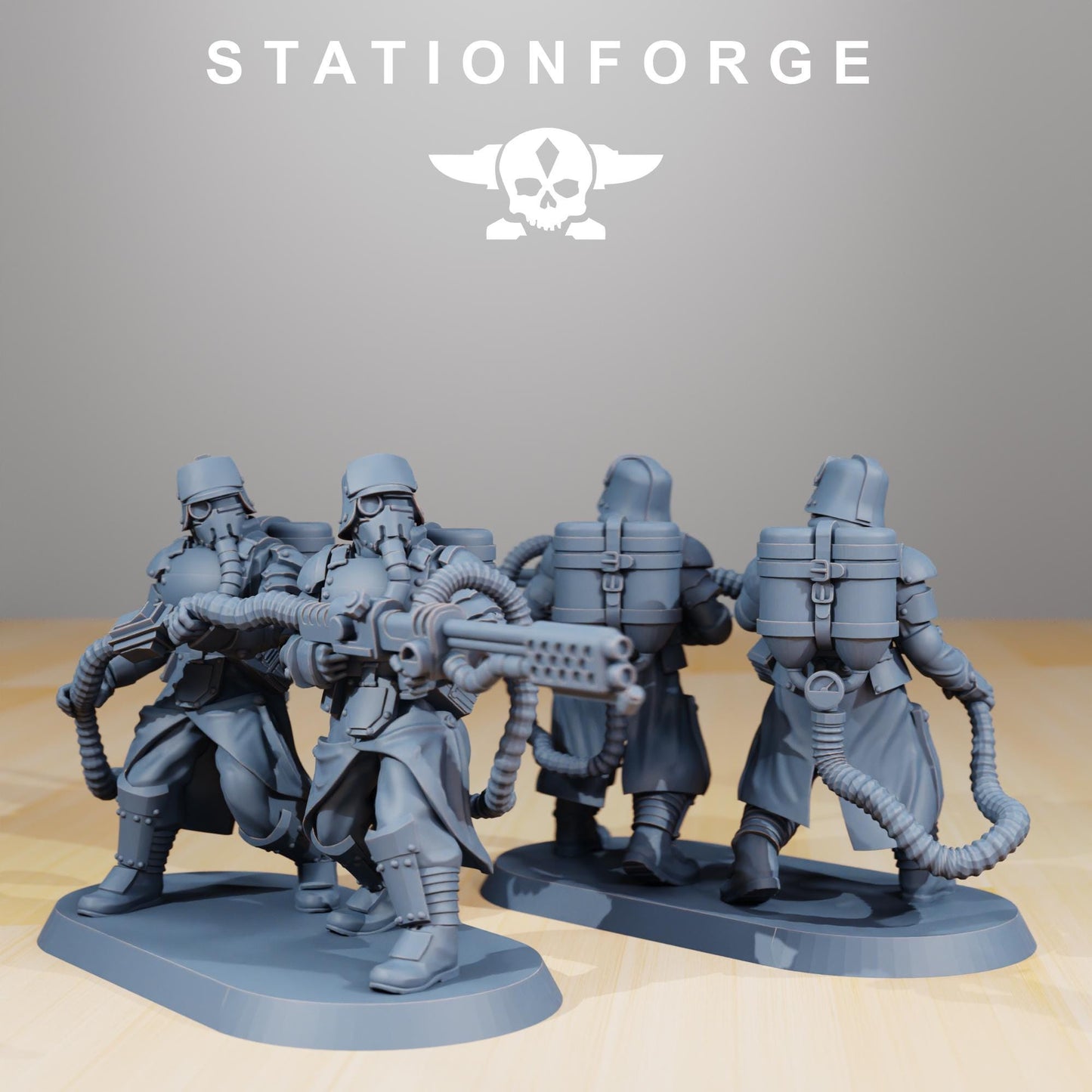 GrimGuard - Armored Squad, Death Korps Proxy, Sci-Fi Wargames Miniatures by STATIONFORGE