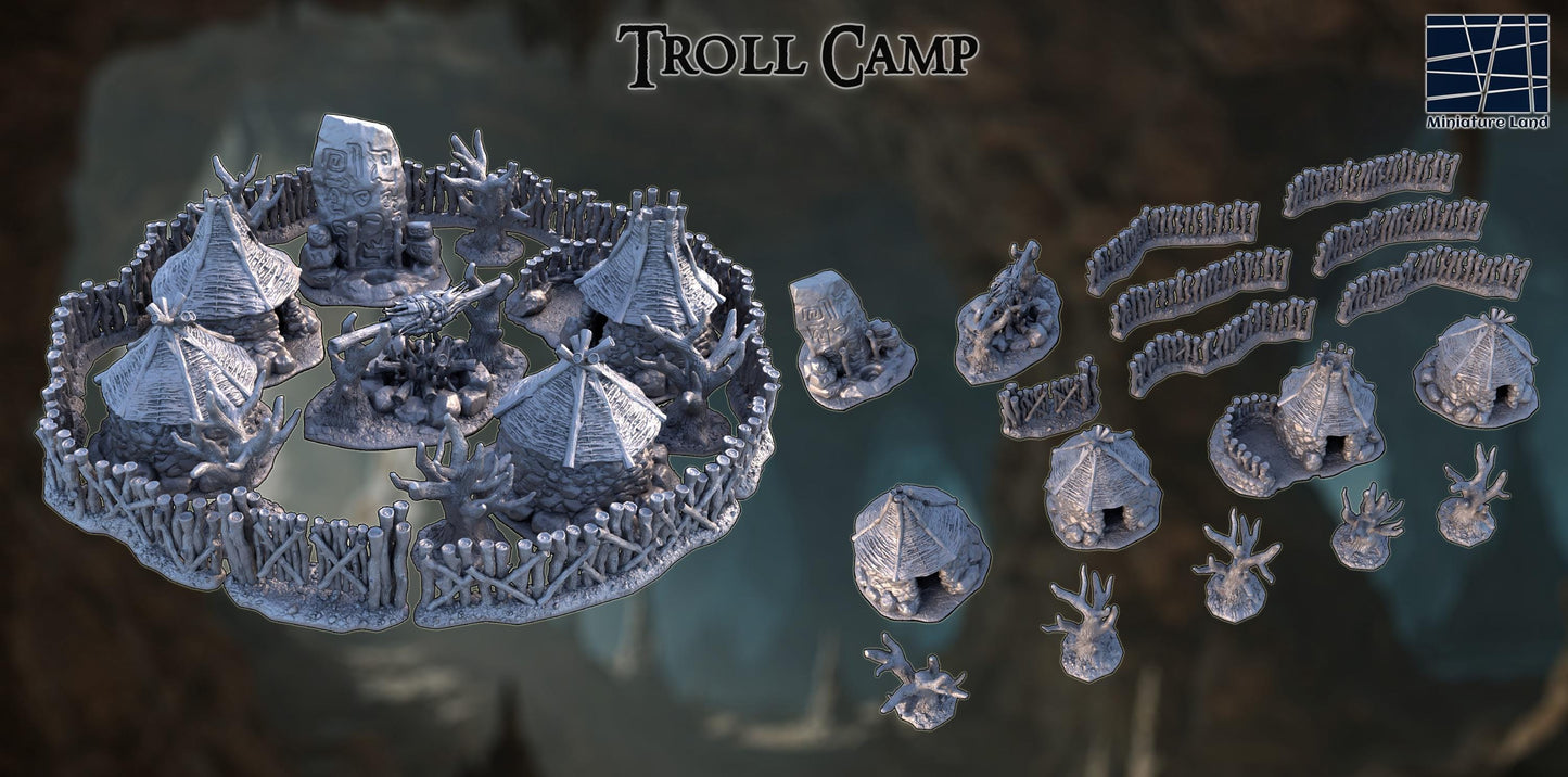 Troll Camp - Tabletop Terrain - 28 MM, Tabletop 3D Printed Terrain by MiniatureLand, Perfect for Wargaming and RPGs